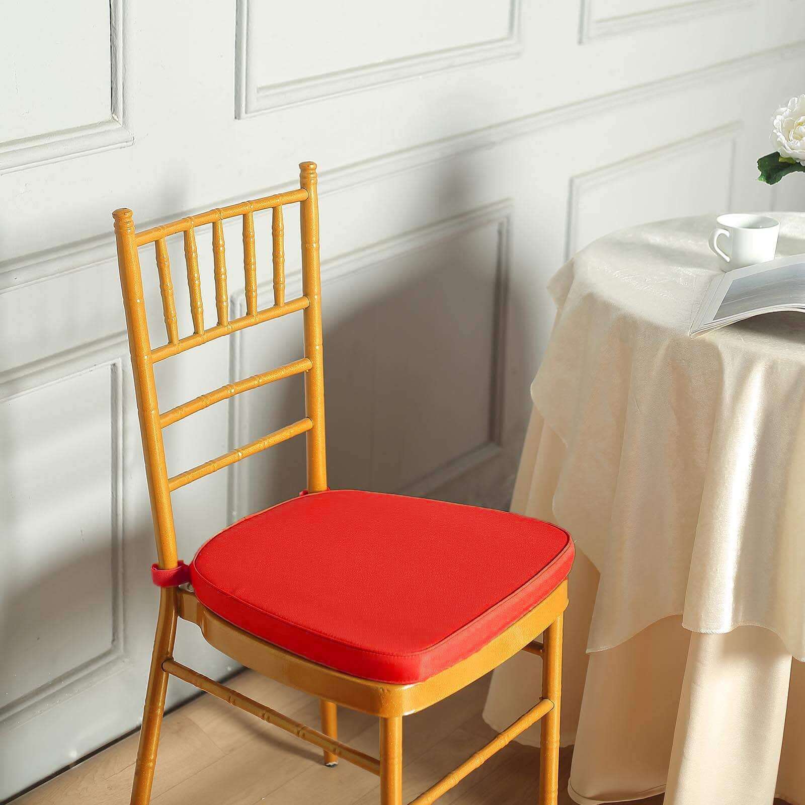 Chiavari Chair Cushion with 1.5" Thick Memory Foam and Ties Red - Stylish Removable Cover for Comfort