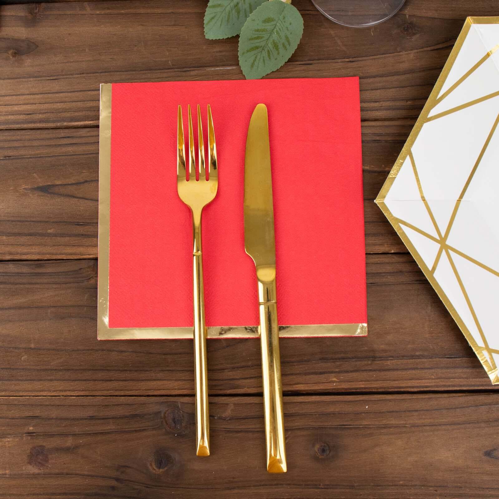 50-Pack Paper Beverage Napkins with Gold Foil Edge Red - Disposable 2 Ply Cocktail Napkins for Events 6.5"x6.5"