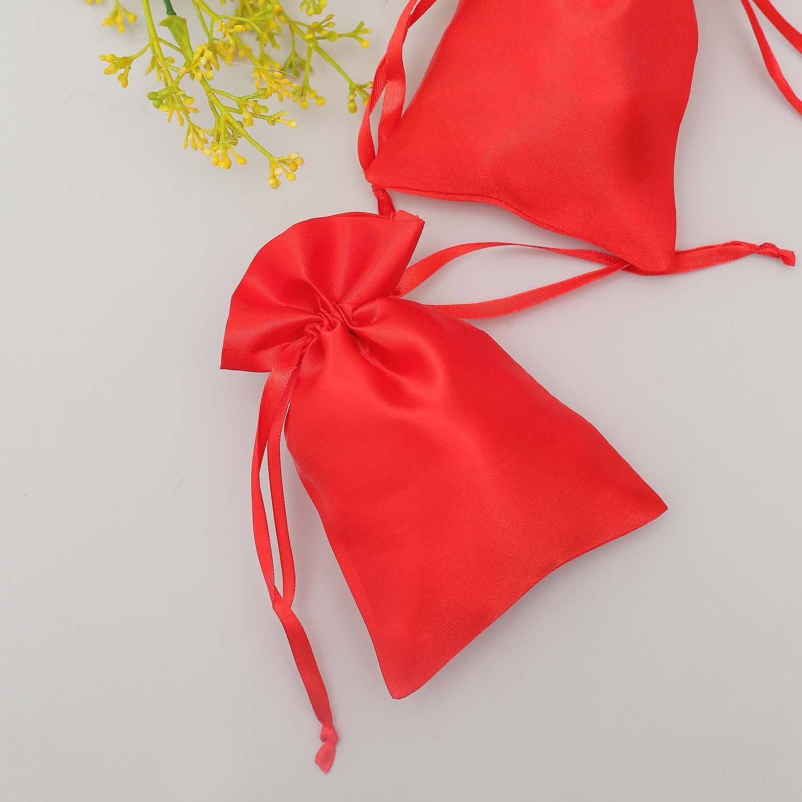 12 Pack 4"x6" Red Satin Drawstring Wedding Party Favor Gift Bags