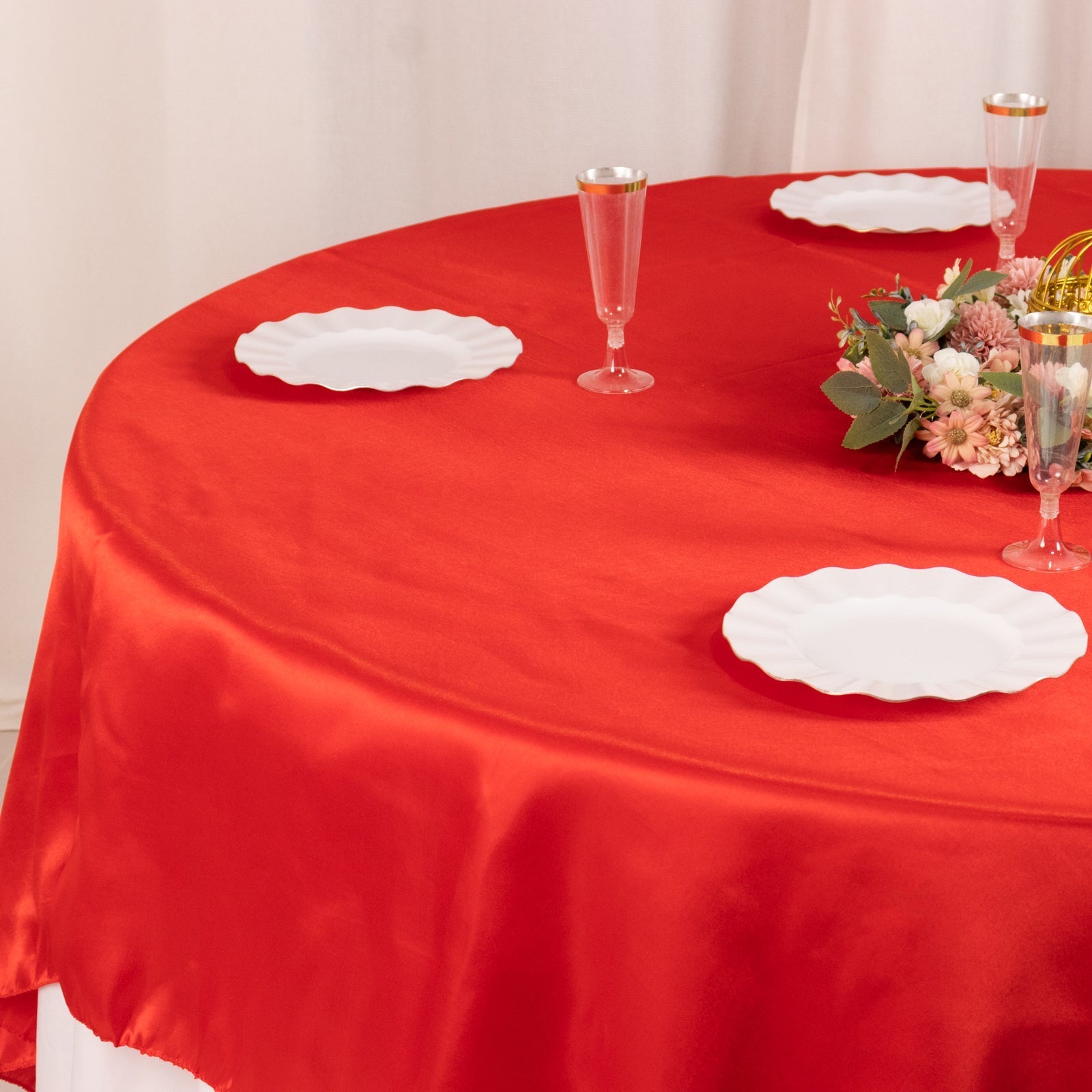 Satin 90"x90" Table Overlay Square Tablecloth Red - Smooth Finish Table Topper