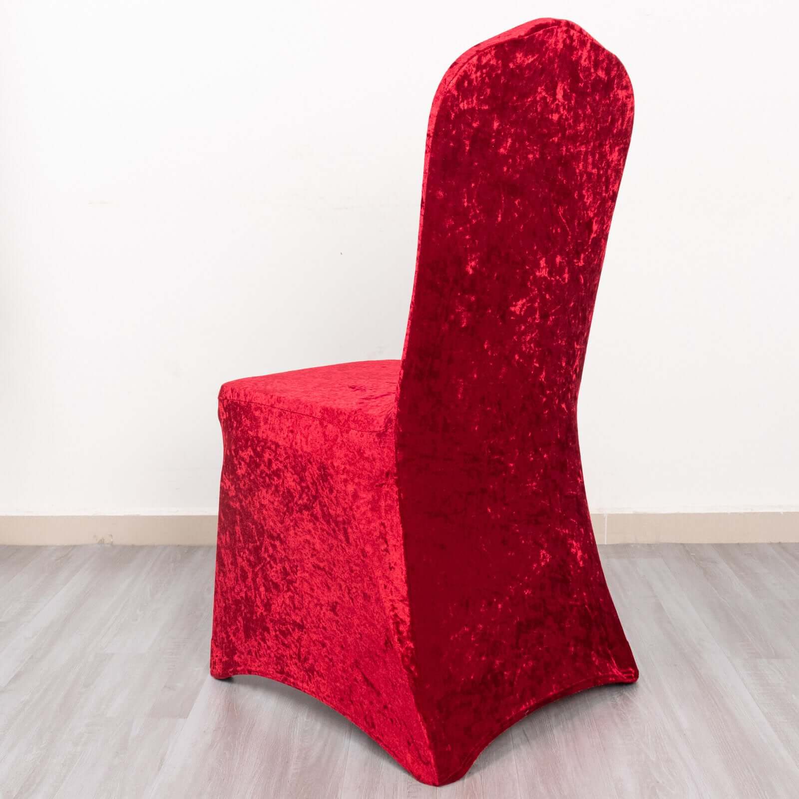 Crushed Velvet Spandex Banquet Chair Cover Fitted Slipcover Red - Stretch 190GSM Slipcover with Foot Pockets