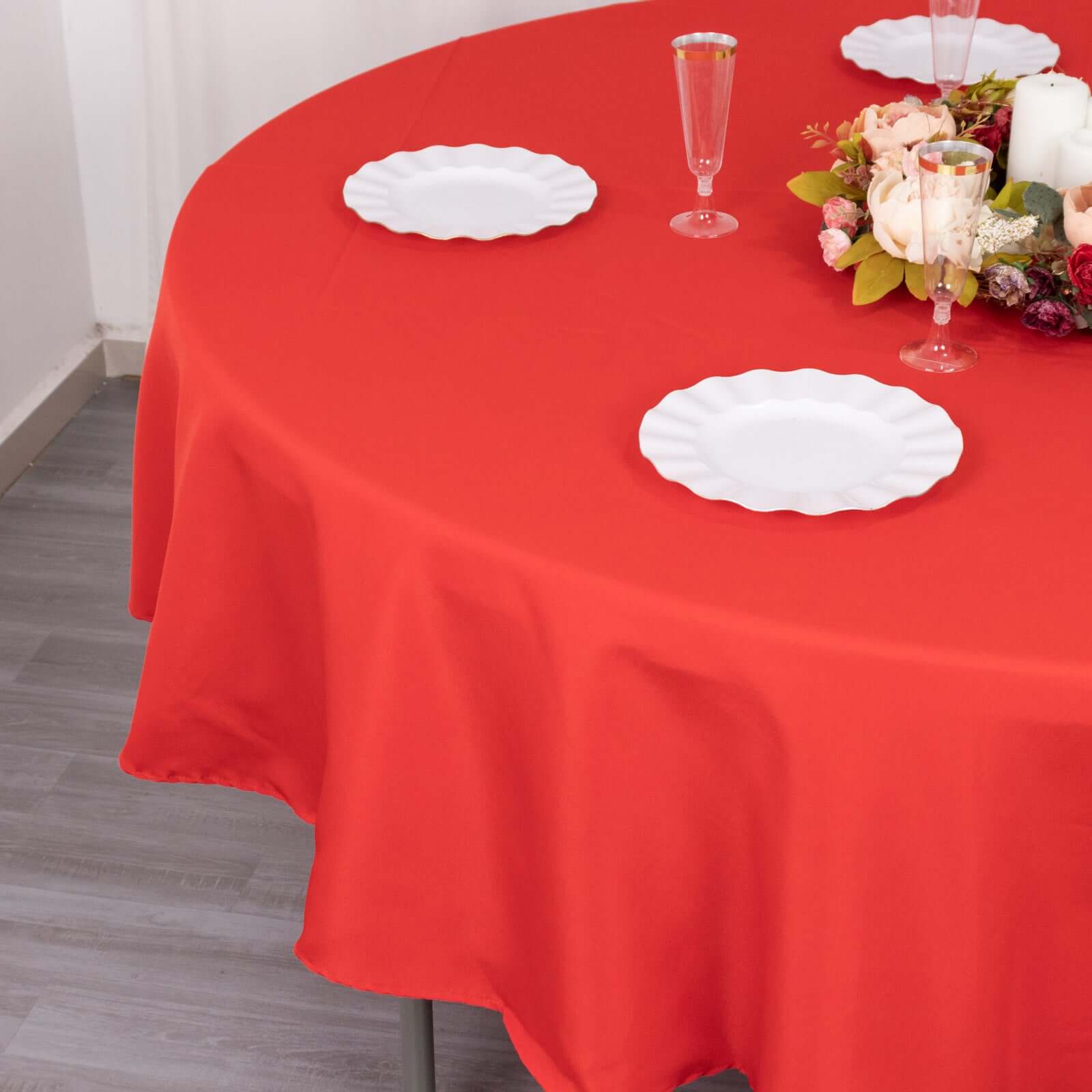 Premium Polyester 90" Round Tablecloth Red - Stain and Wrinkle-Resistant Design with 220GSM Thickness Table Cover