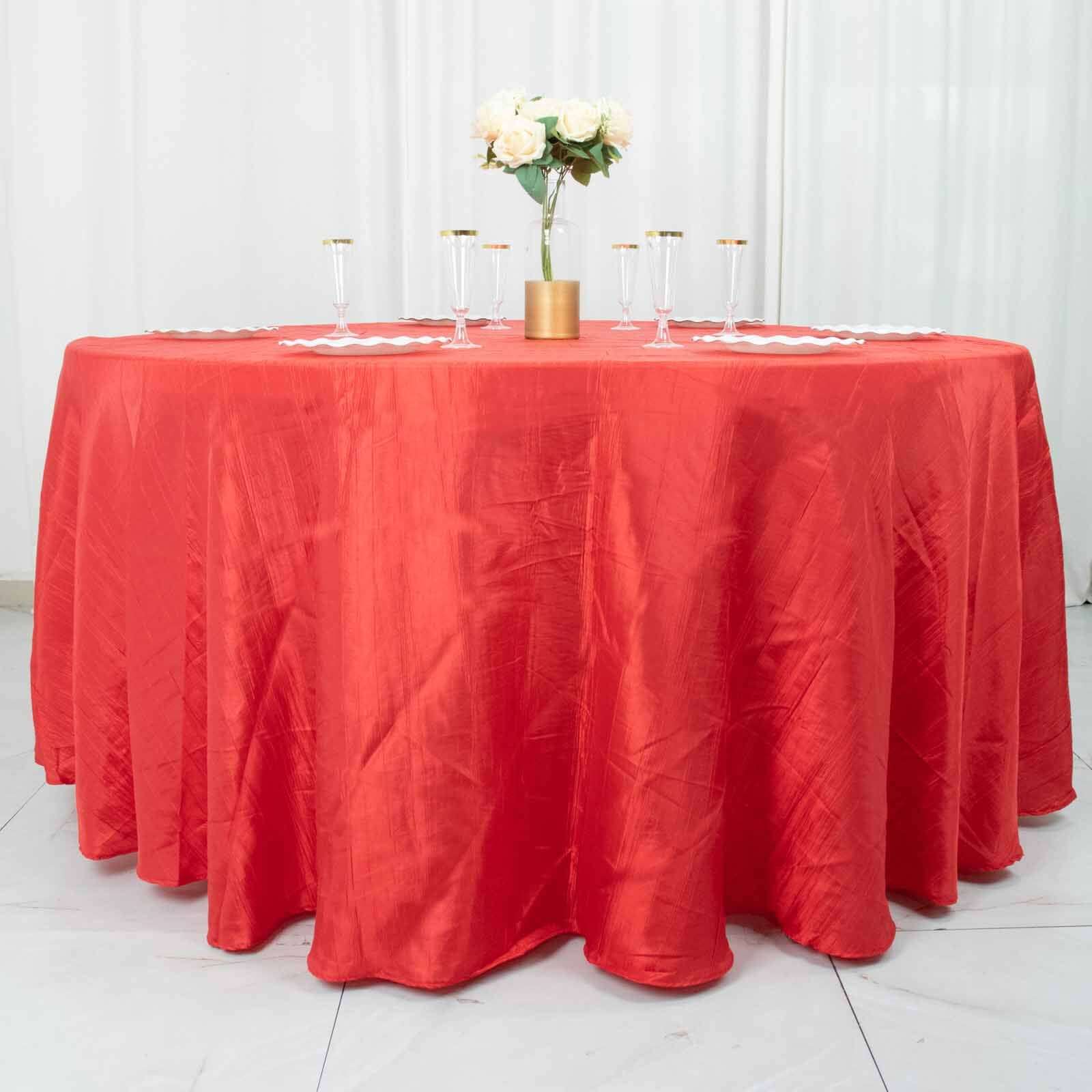 Taffeta 120" Round Tablecloth Red - Seamless Accordion Crinkle Table Cover