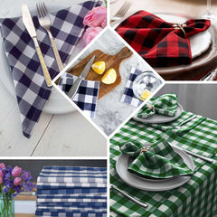 5 Pack Polyester 15"x15" Napkins Red/White Buffalo Plaid Gingham Style Cloth Napkins