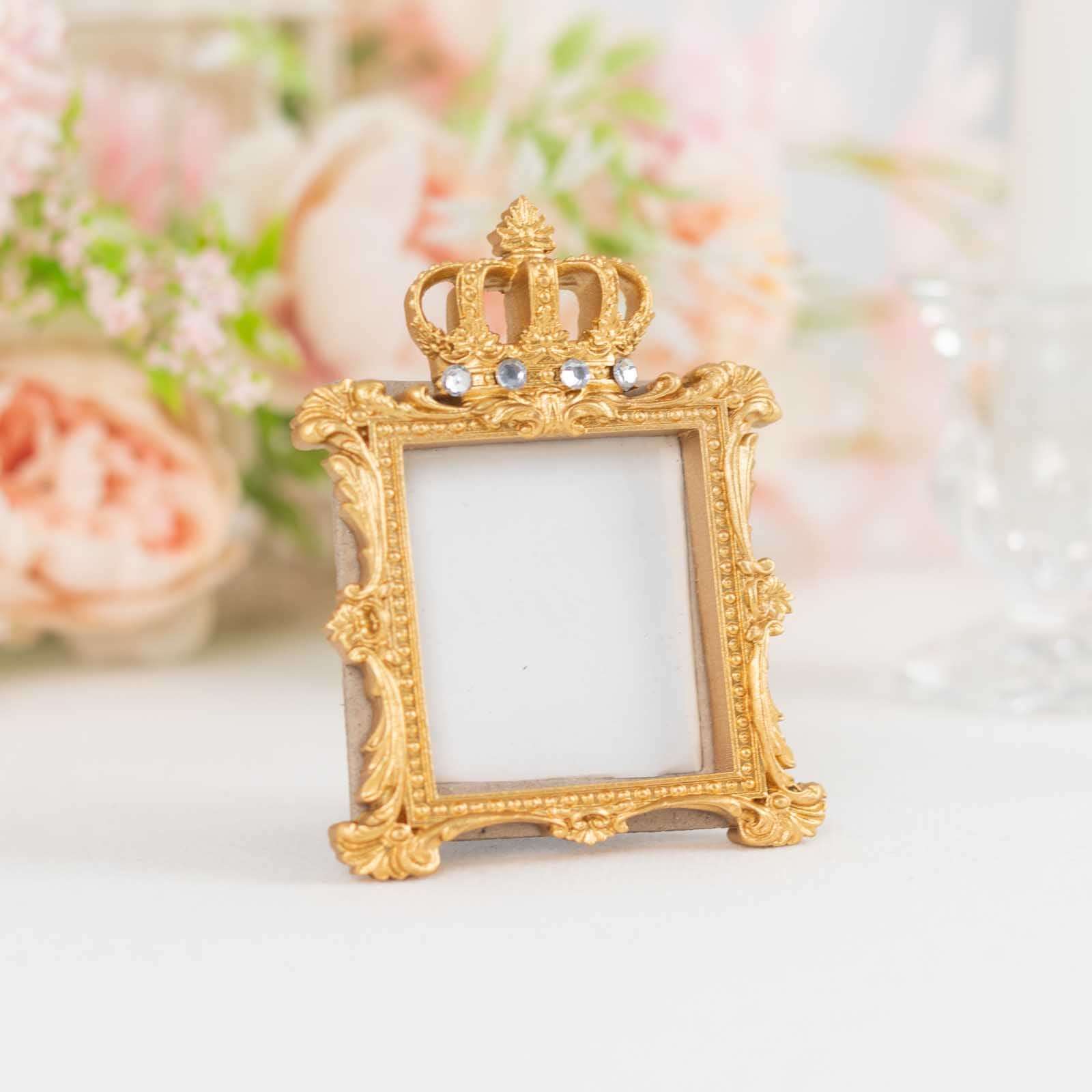 4-Pack Picture Frames Gold Resin Royal Crown Design Square - Baroque Wedding Place Card Holders & Party Favors 3.5"