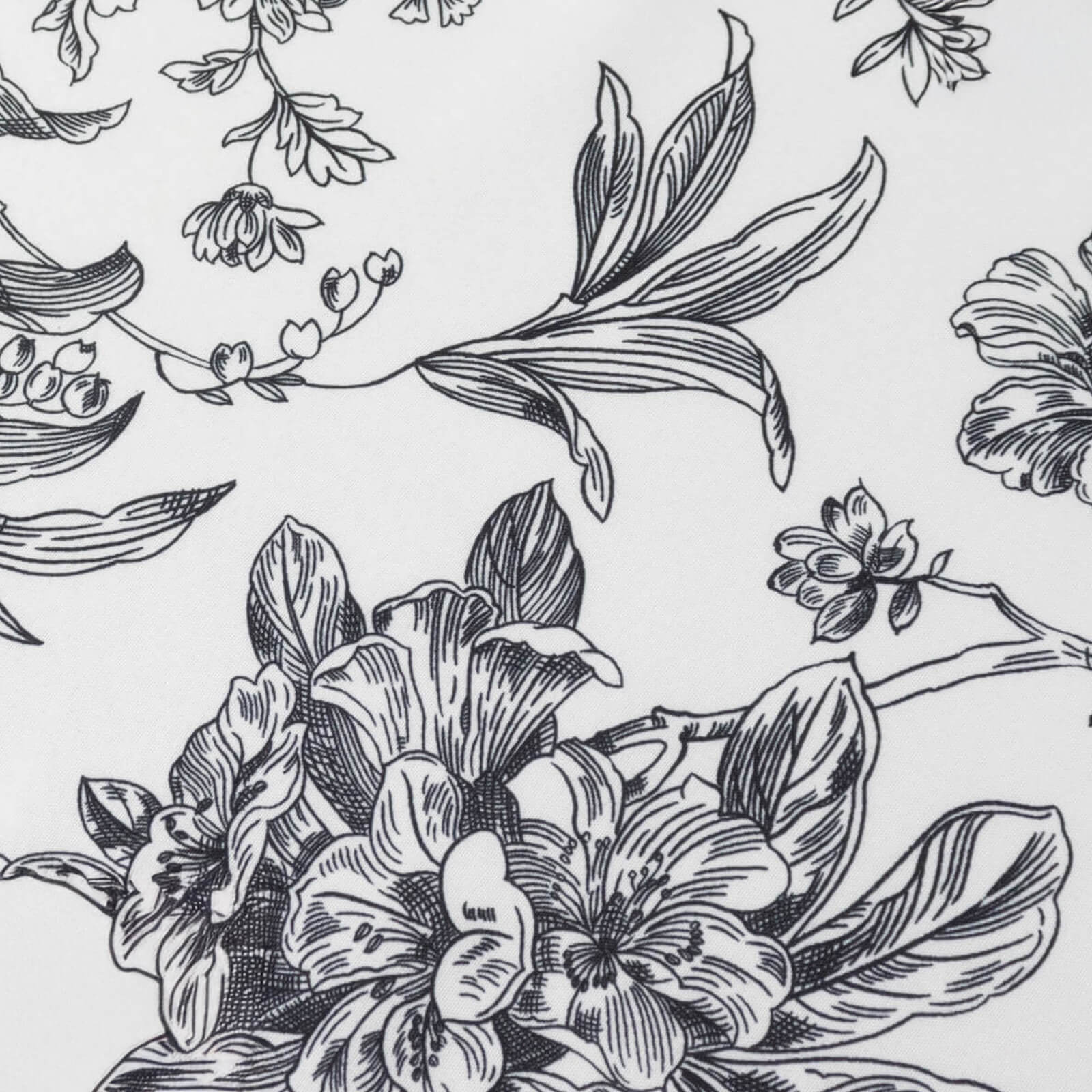 Polyester Table Runner 12"x108" White with Black French Toile Floral Print Reusable Table Décor