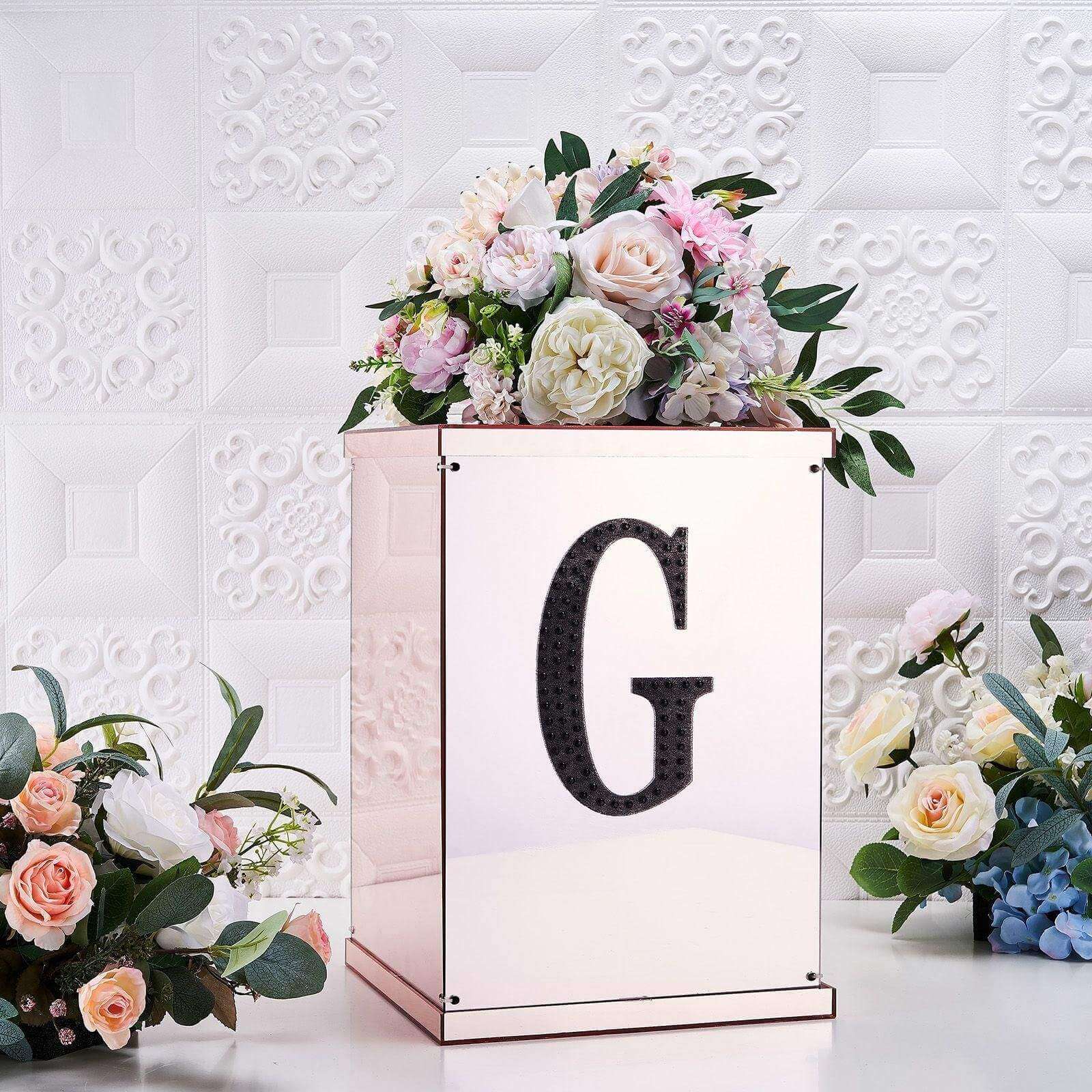 Decorative Rhinestone Alphabet "G" Letter Stickers, Glitter Adhesive Craft Letters Black DIY Sparkle Embellishments 8"