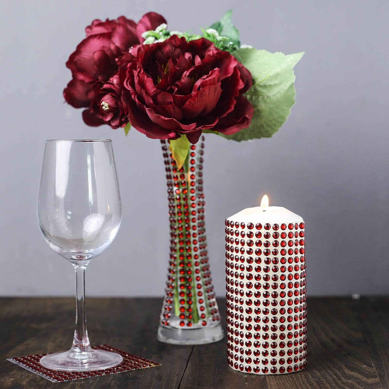 21”x11" Red Self Adhesive Rhinestone Diamond Sticker Wrap Sheets, DIY Craft Gem Stickers