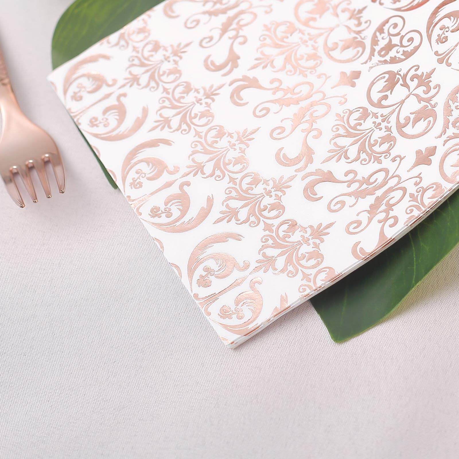 20-Pack Paper Dinner Napkins with Vintage Print Metallic Rose Gold - Disposable 3 Ply Cocktail Napkins for Weddings