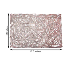 6-Pack Table Mats Wheat Design Rose Gold - Vinyl Rectangle Non-Slip Surface for Stylish Settings 12"x18"