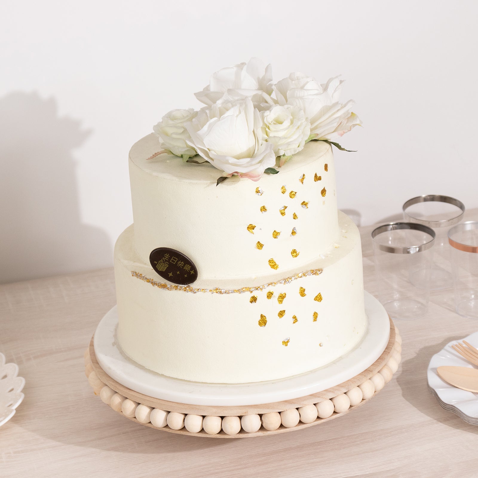 Wooden Pedestal Cake Stand Round Rustic Design with Beaded Edge Natural - Farmhouse Cupcake Holder Serving Tray 12"