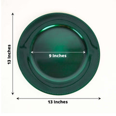 6-Pack Acrylic Round Charger Plates 13" in Hunter Emerald Green with Beaded Rim, Dinner Charger Event Tabletop Decor