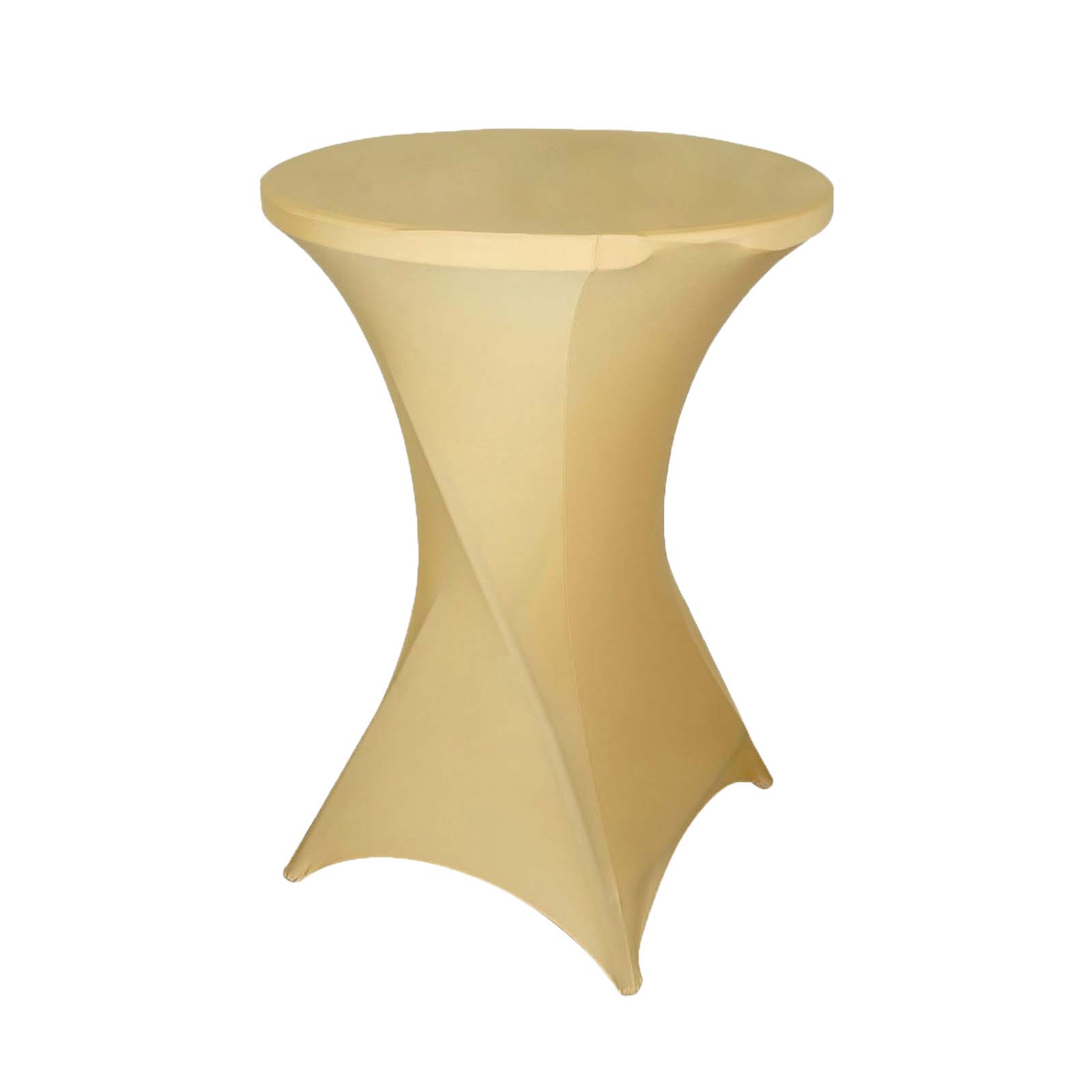 Spandex 30" Round Cocktail Table Cover Champagne - Easy to Maintain Stretch Fitted Highboy Tablecloth