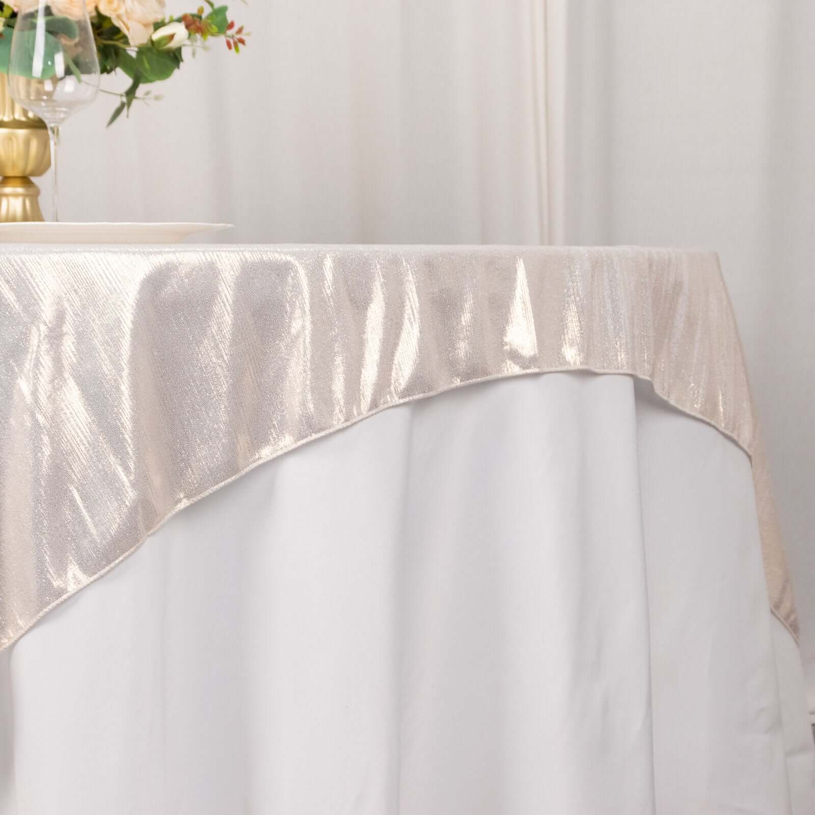 Polyester 72"x72" Table Overlay Square Tablecloth Beige - Sequin Dots Wrinkle-Free Table Cover