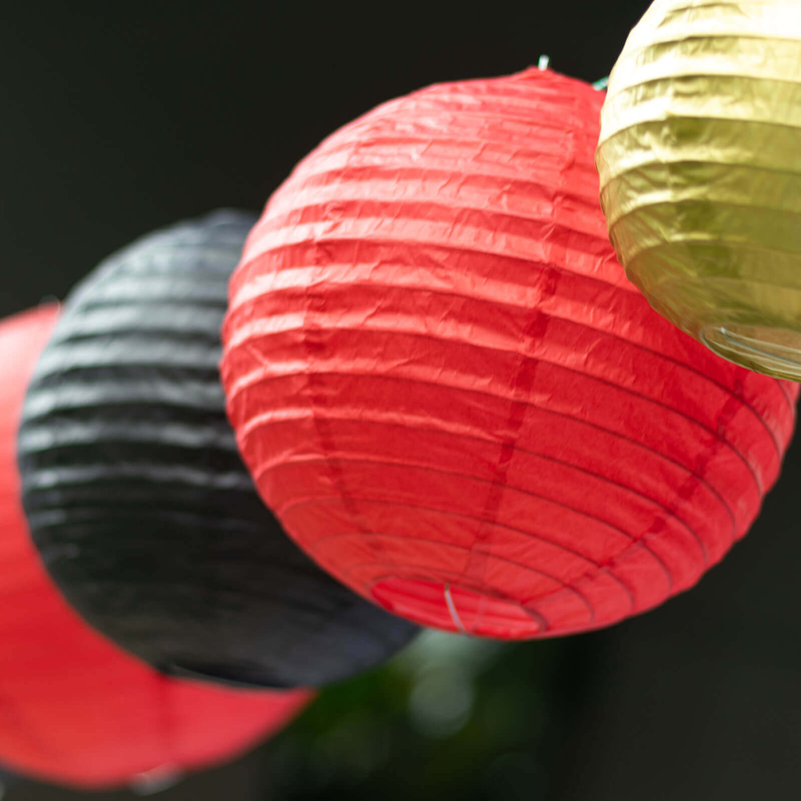 Set of 8 Mixed Red Gold Hanging Paper Lanterns, Decorative Round Chinese Sky Lanterns, Assorted Sizes - 6",8",10",14"