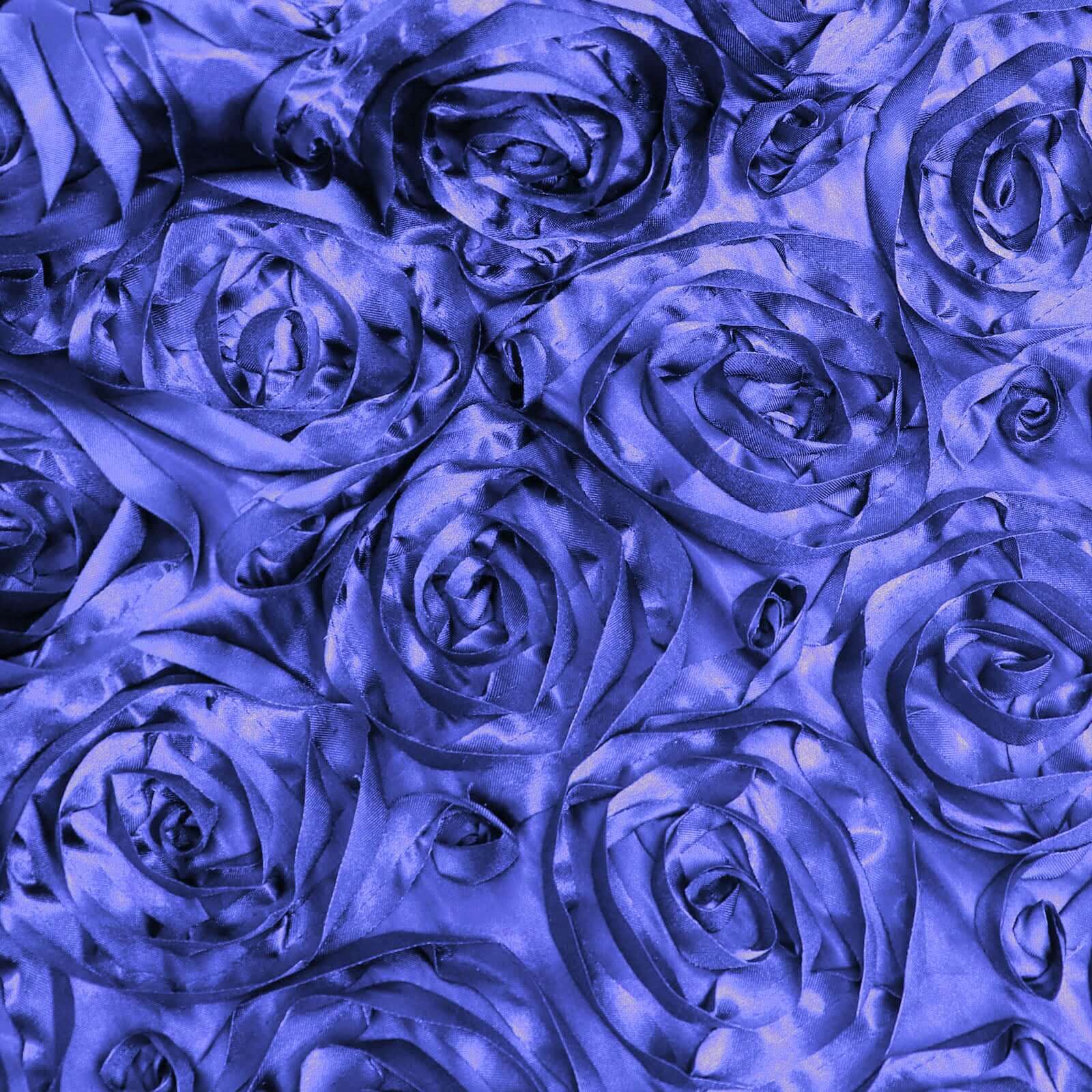 Satin 72"x72" Table Overlay Square Tablecloth Royal Blue - 3D Rosette Table Cover