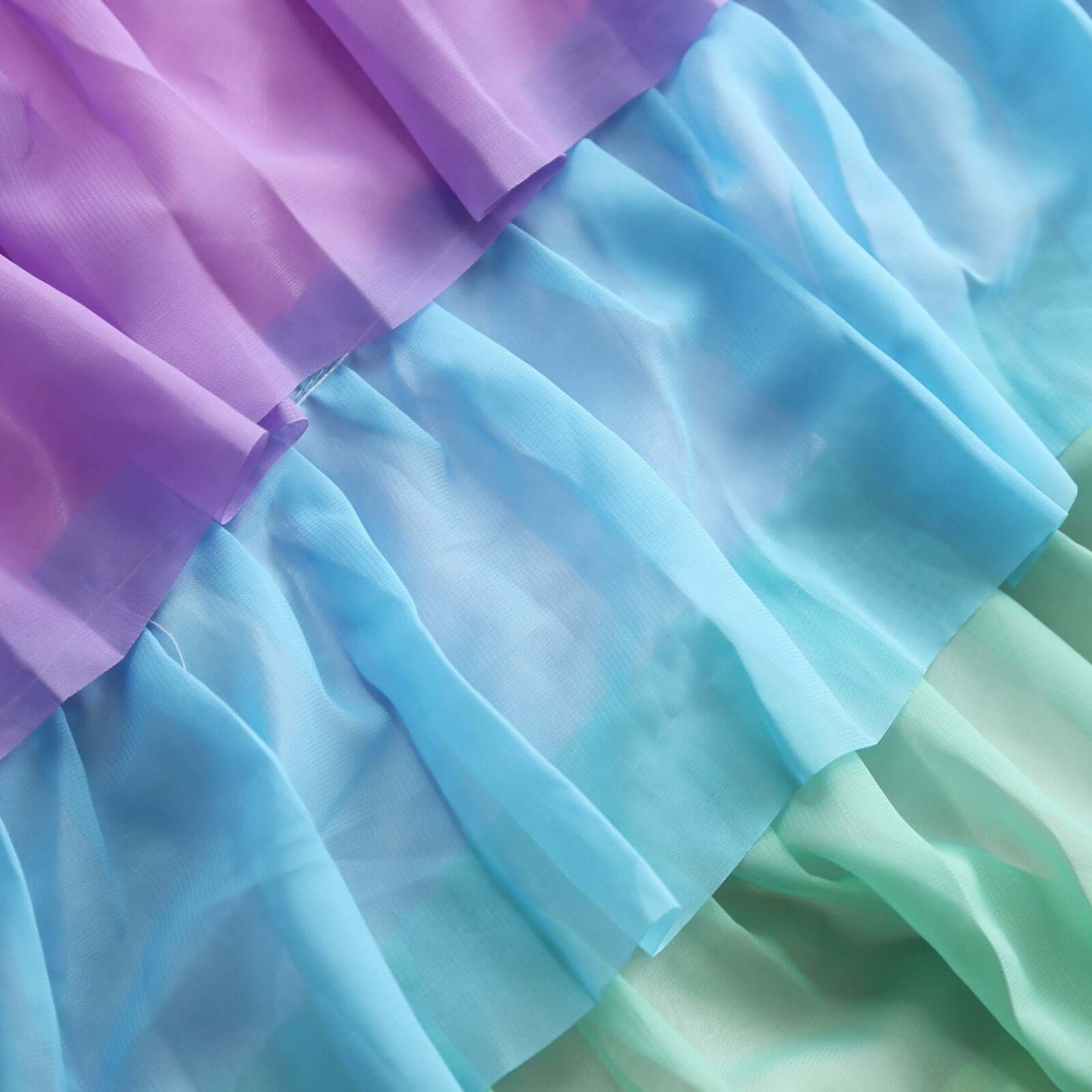Chiffon 14ft Table Skirt Gradient Unicorn - 5-Tier Ombre Ruffled Tutu Table Cover with Satin Backing for Enchanting Events