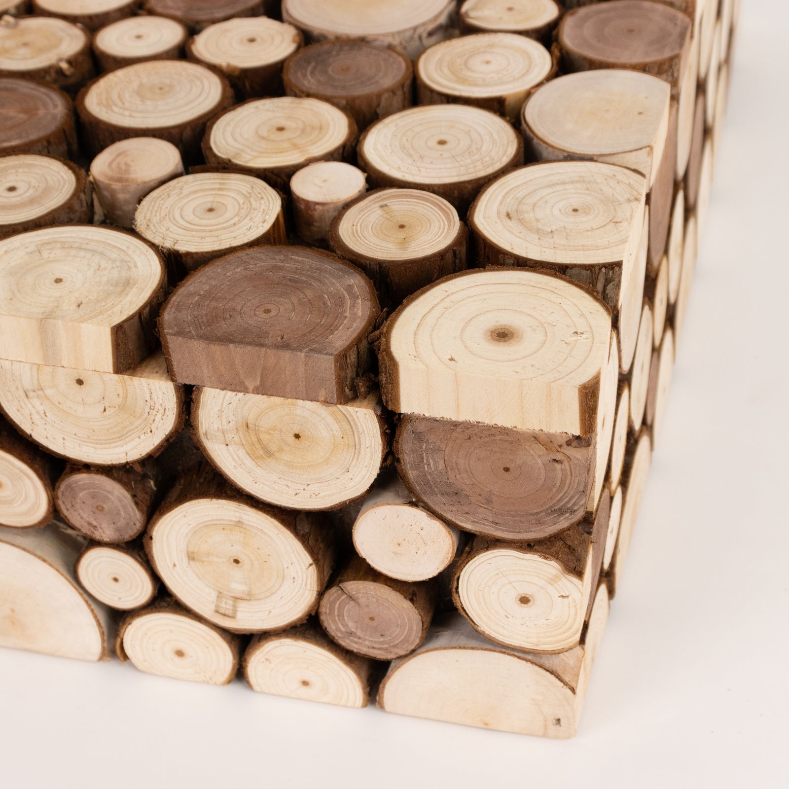 Wooden Cake Stand 18"x18" Square Design Rustic Natural Slices - Farmhouse Display Box Pedestal Riser