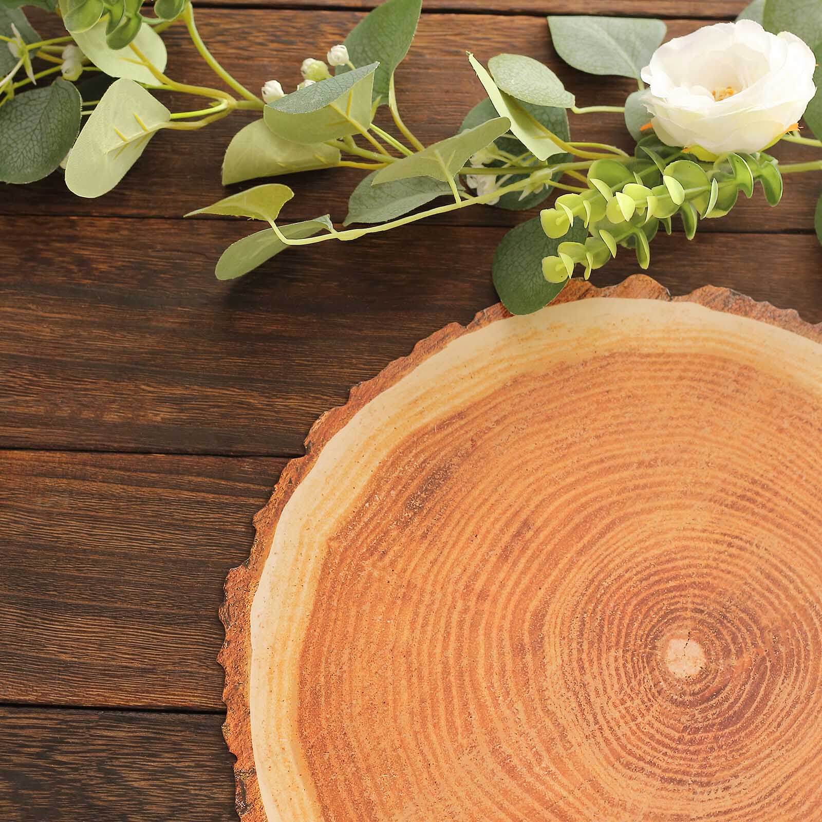6-Pack Disposable Table Placemats in Natural Wood Slice Print - 700GSM Cardboard Placemats for Boho Farmhouse Decor 13"