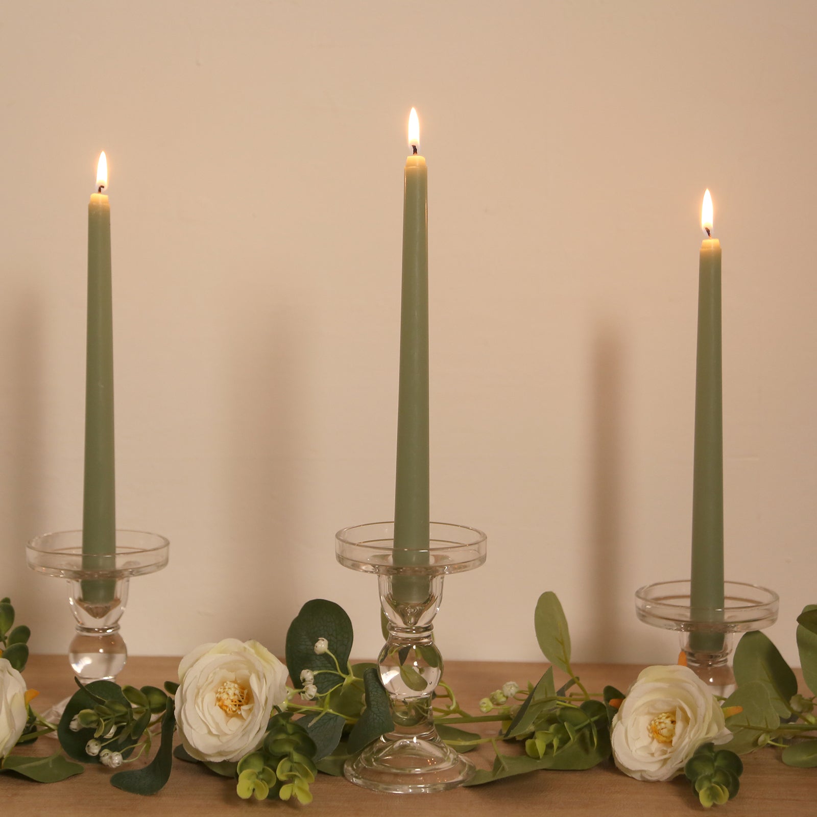 10-Pack Taper Candles Premium Wax Design Sage Green - Unscented Candles for Upscale Settings 10"