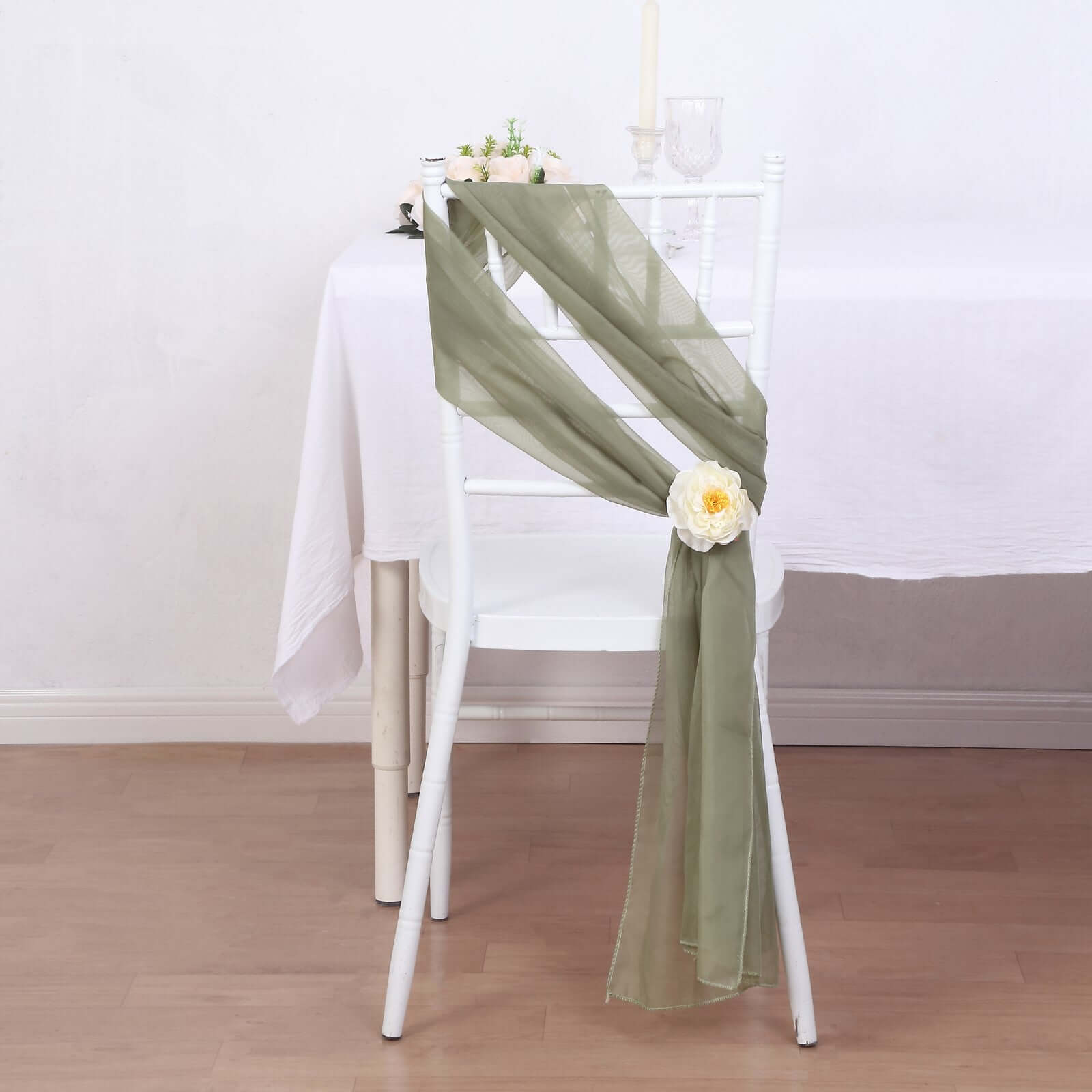 5 Pack Chiffon Chair Sashes Dusty Sage Green - Soft & Lightweight Designer Chair Bows 22"x78"