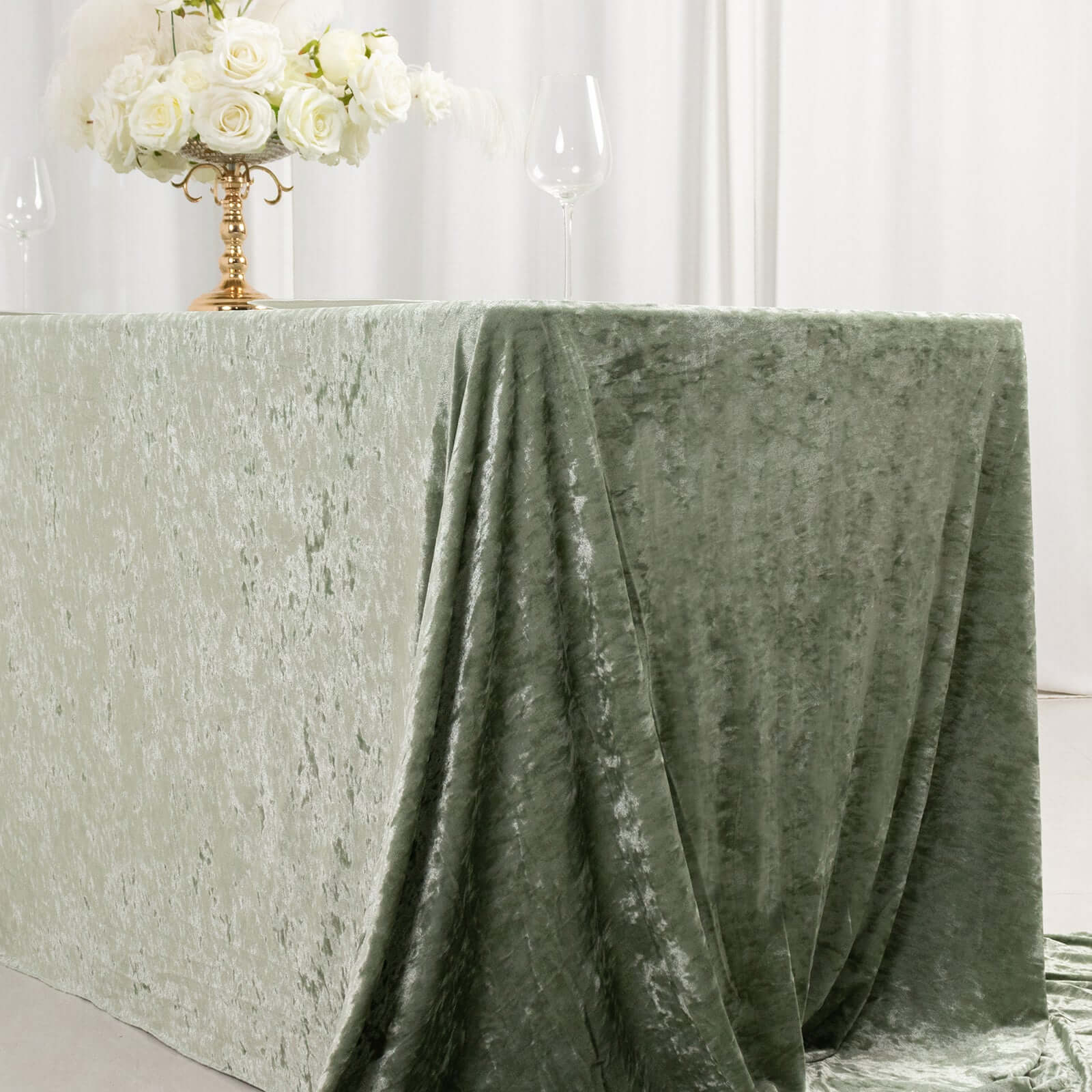 Premium Crushed Velvet 90"x156" Rectangle Tablecloth Sage Green - Reusable Soft Seamless Table Cover