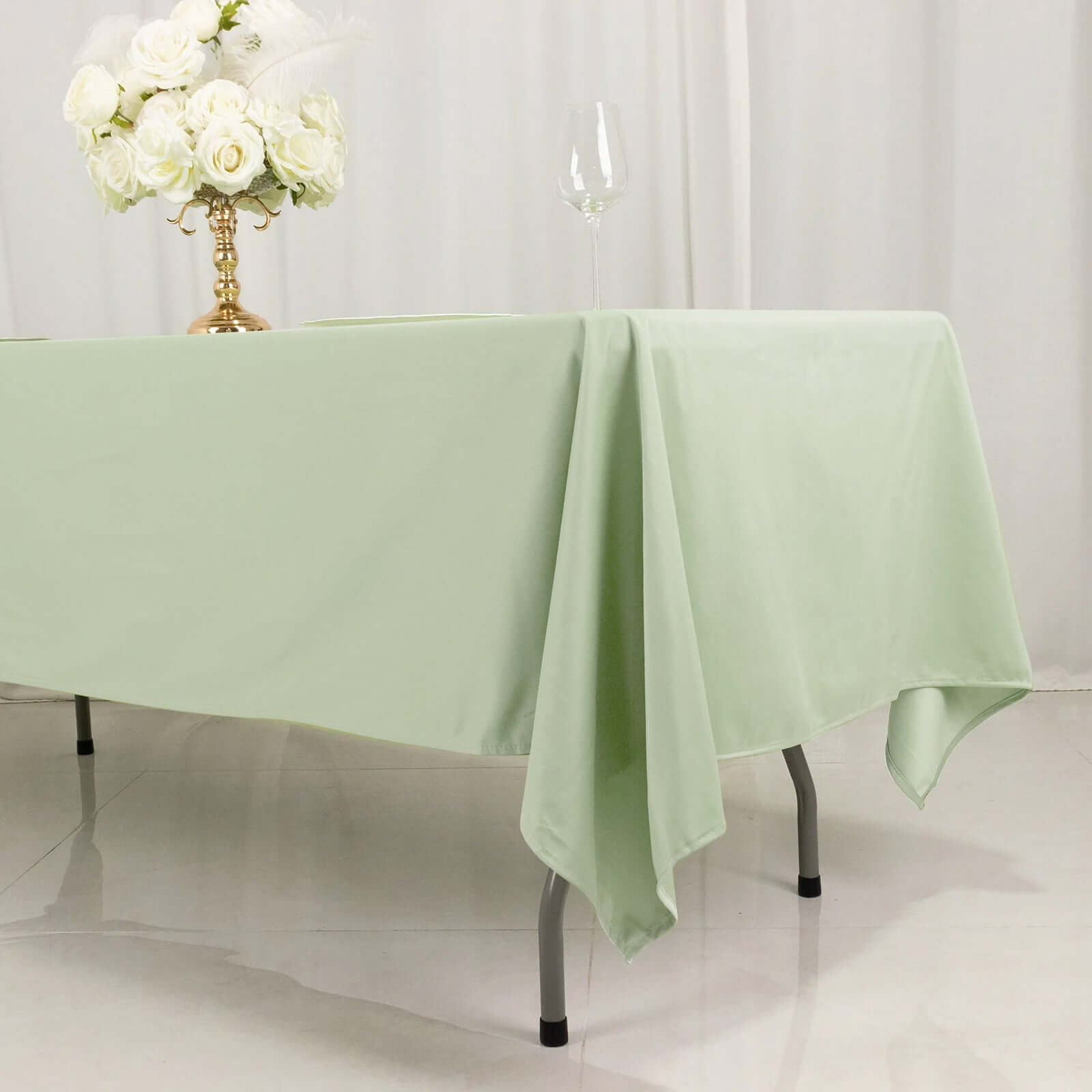 Scuba Rectangular 60"x102" Tablecloth Sage Green - Wrinkle Free & Stain Resistant Table Cover
