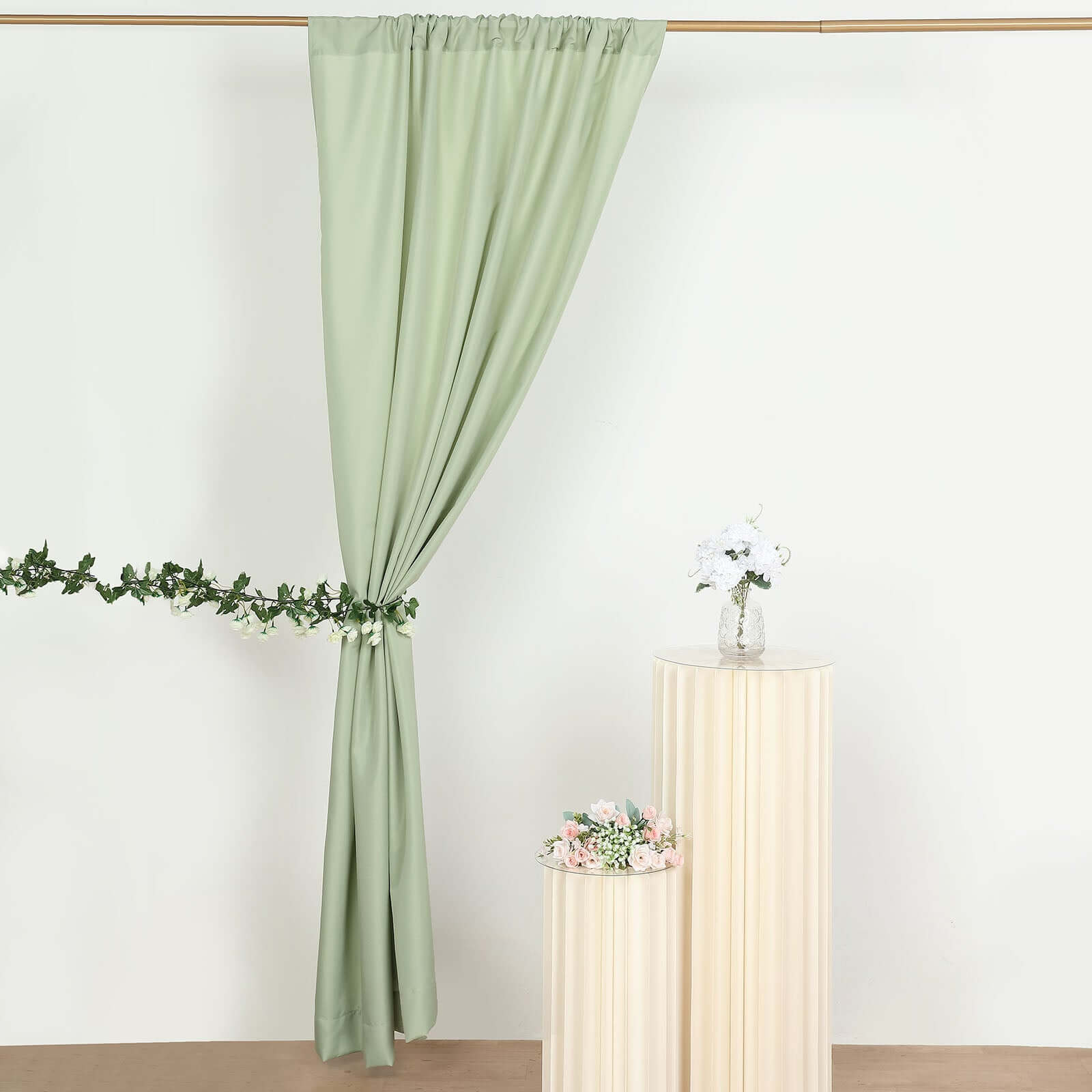 2 Pack Sage Green Polyester Event Curtain Drapes, 10ftx8ft Backdrop Event Panels With Rod Pockets 130 GSM