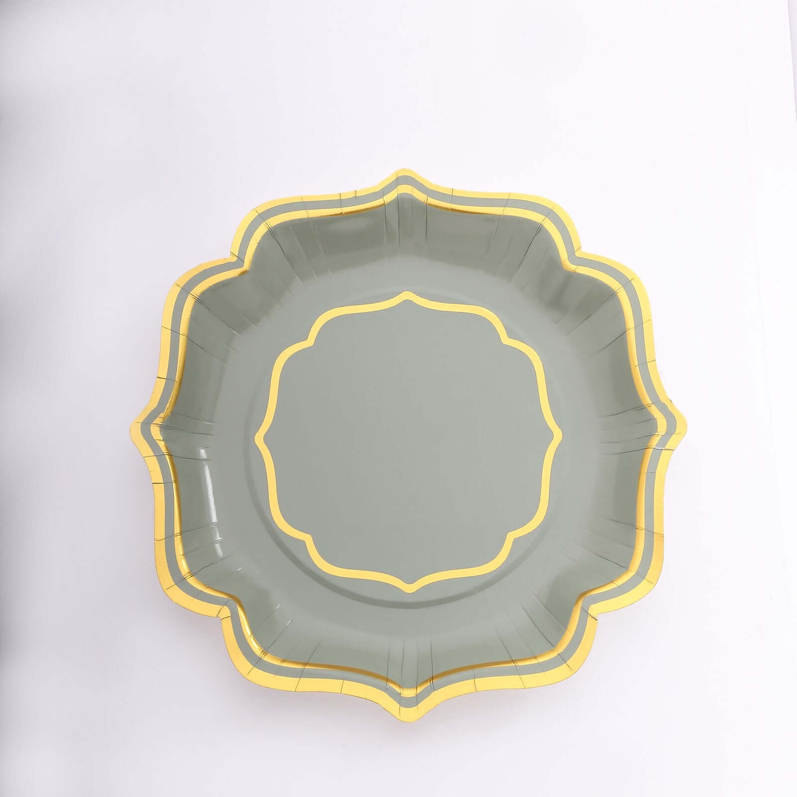 25-Pack Paper Dessert Plates in Sage Green with Gold Scallop Rim - Disposable 300GSM Appetizer Salad Plates 8"