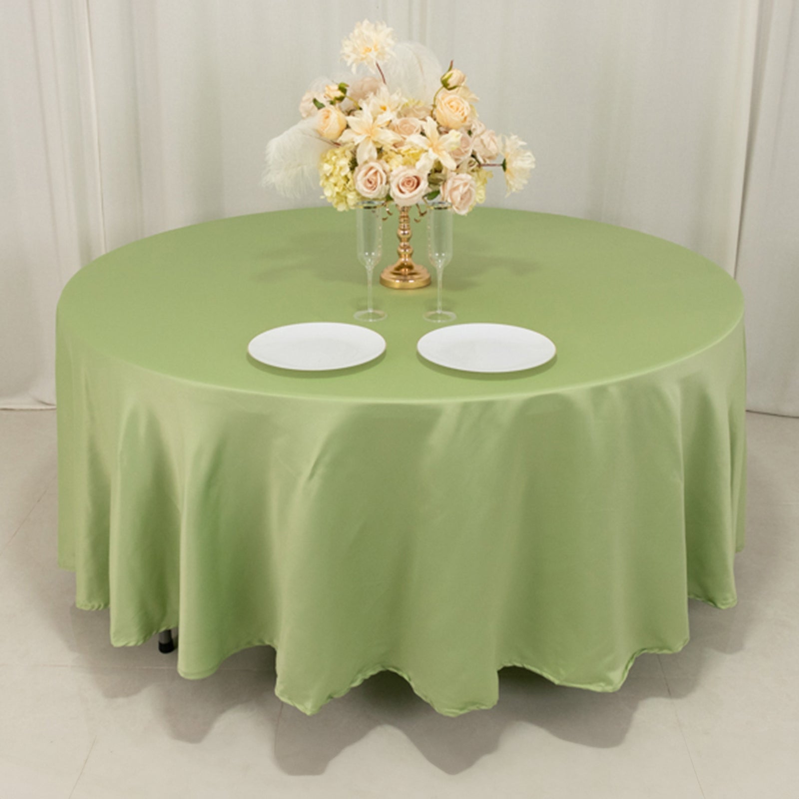 Lamour Satin 108" Round Tablecloth Sage Green - Durable & Silk-Like Table Cover