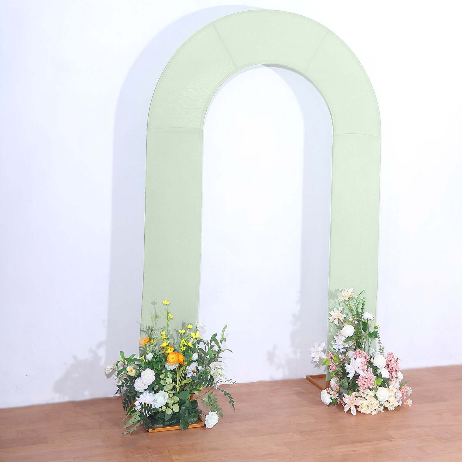 8ft Sage Green Spandex Fitted Open Arch Wedding Arch Cover, Double-Sided U-Shaped Backdrop Slipcover