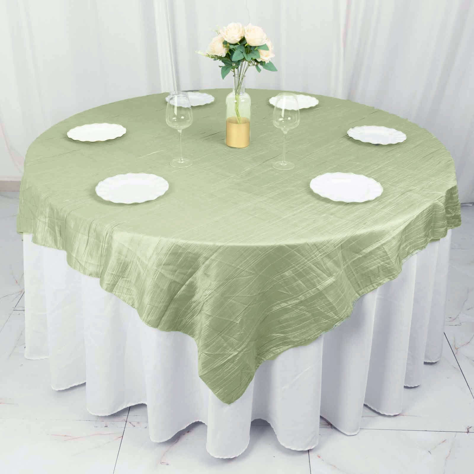 Taffeta 72"x72" Table Overlay Square Tablecloth Sage Green - Accordion Crinkle Table Cover