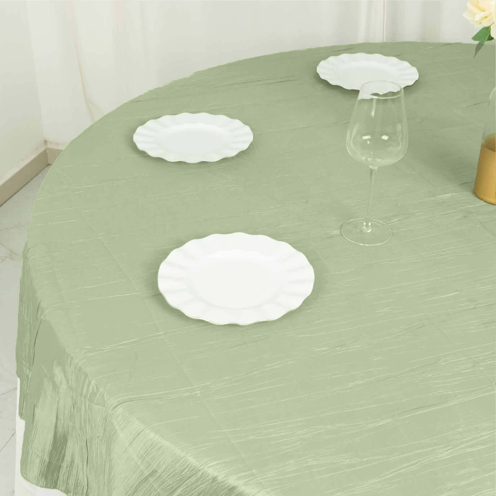 Taffeta 90"x90" Table Overlay Square Tablecloth Sage Green - Accordion Crinkle Table Cover