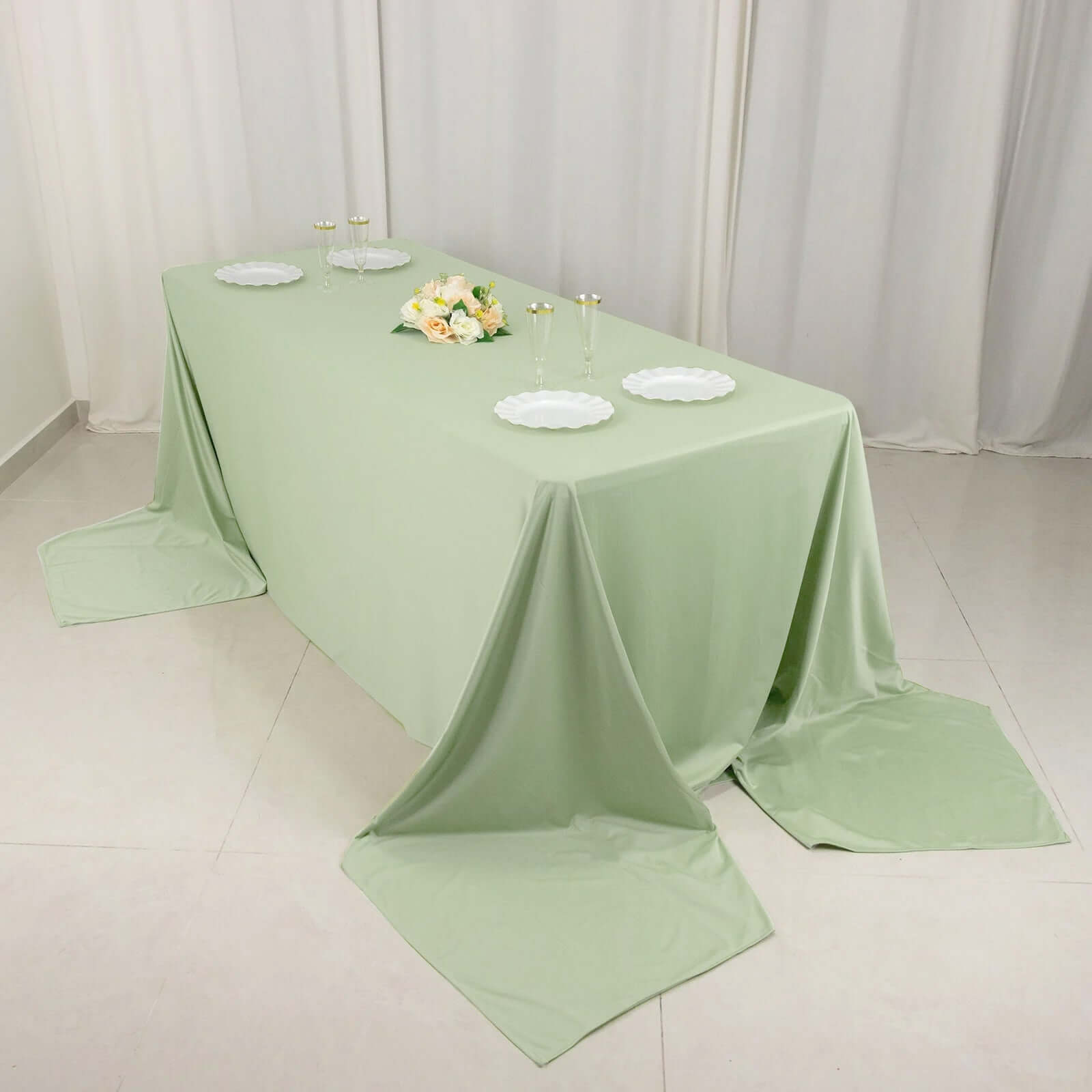 Scuba Rectangular 90"x156" Tablecloth Sage Green - Wrinkle Free, Stain Resistant & Seamless Table Cover