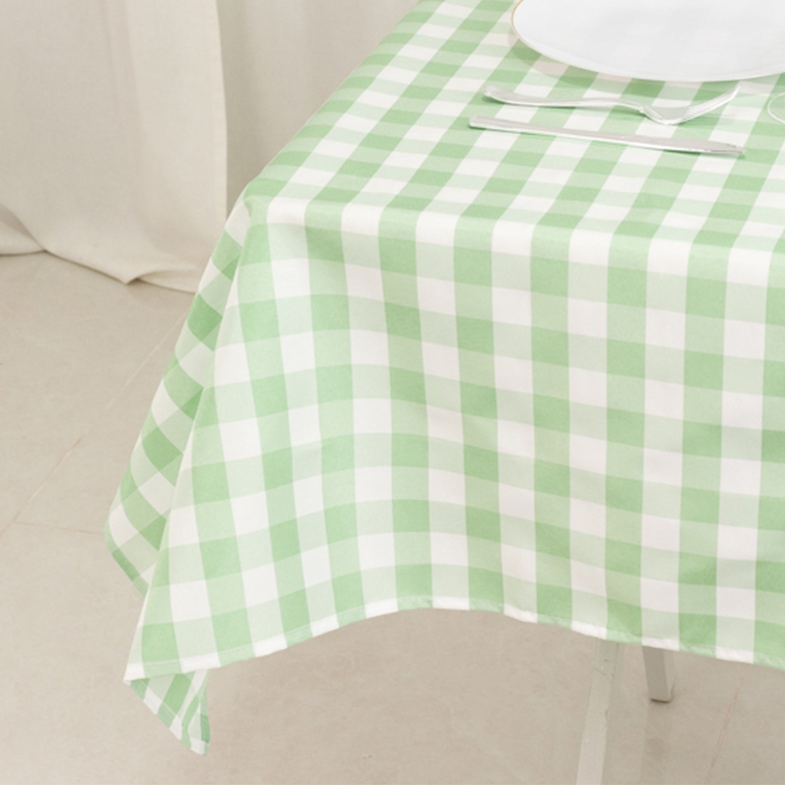 Polyester 54"x54" Table Overlay Square Tablecloth White/Sage Green - Checkered Buffalo Plaid Design for Casual Table Settings