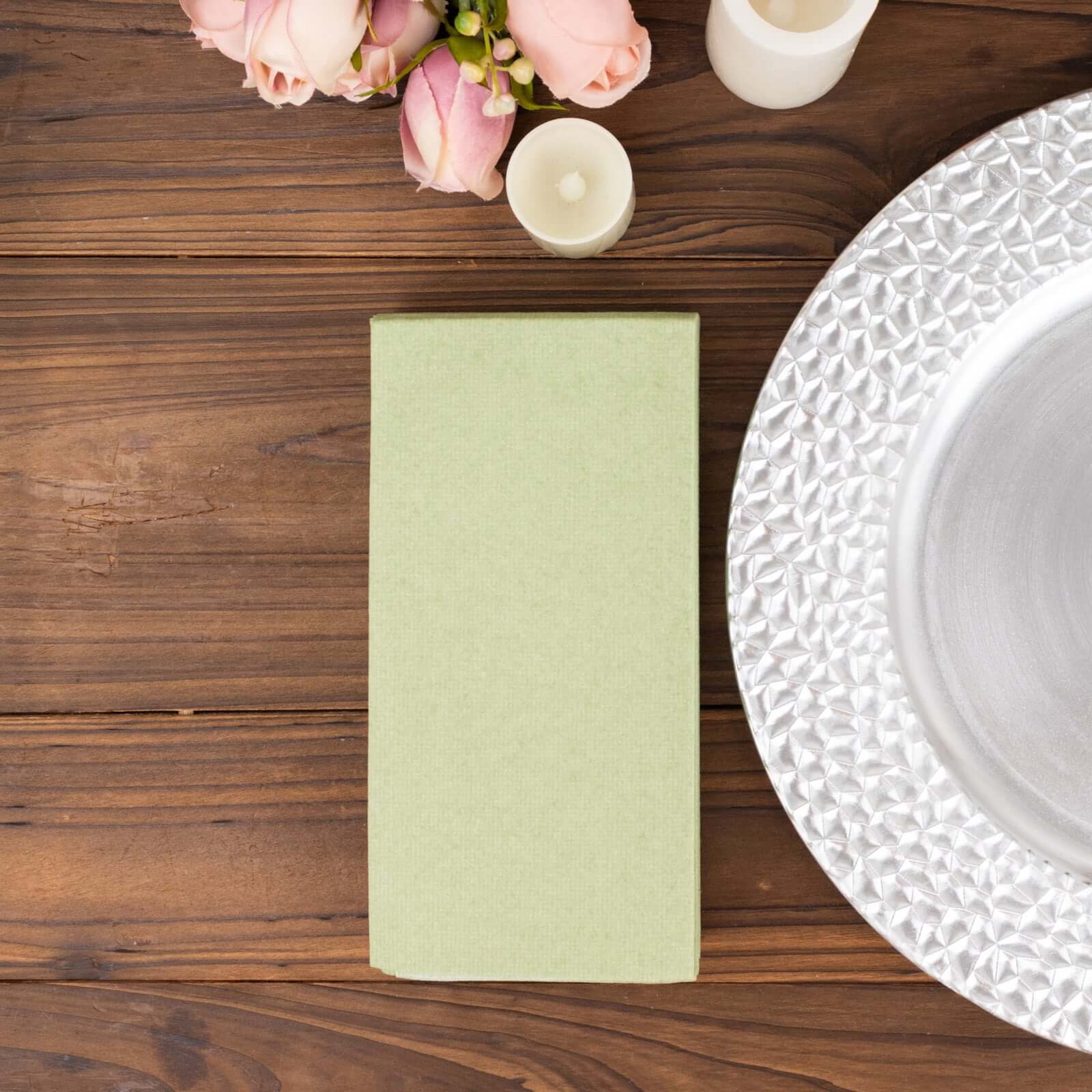 20 Pack Linen-Like Paper 8.5"x4" Napkins Sage Green - Highly Absorbent & Disposable Airlaid Guest Towels