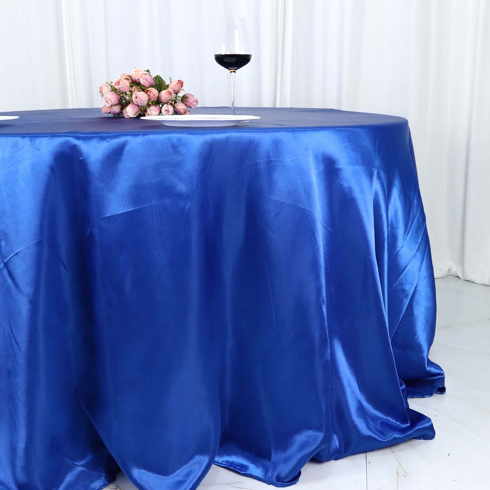 Satin 132" Round Tablecloth Royal Blue - Stylish Seamless Table Cover