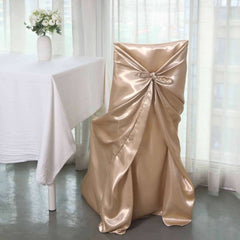 Satin Chair Cover Self-Tie Universal Design Nude - Durable Slip-On Cover for Folding, Dining, Banquet & Standard Chairs