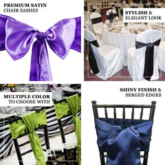 5 Pack Satin Chair Sashes Purple - Durable Chair Bows with Shiny Finish 6"x106"