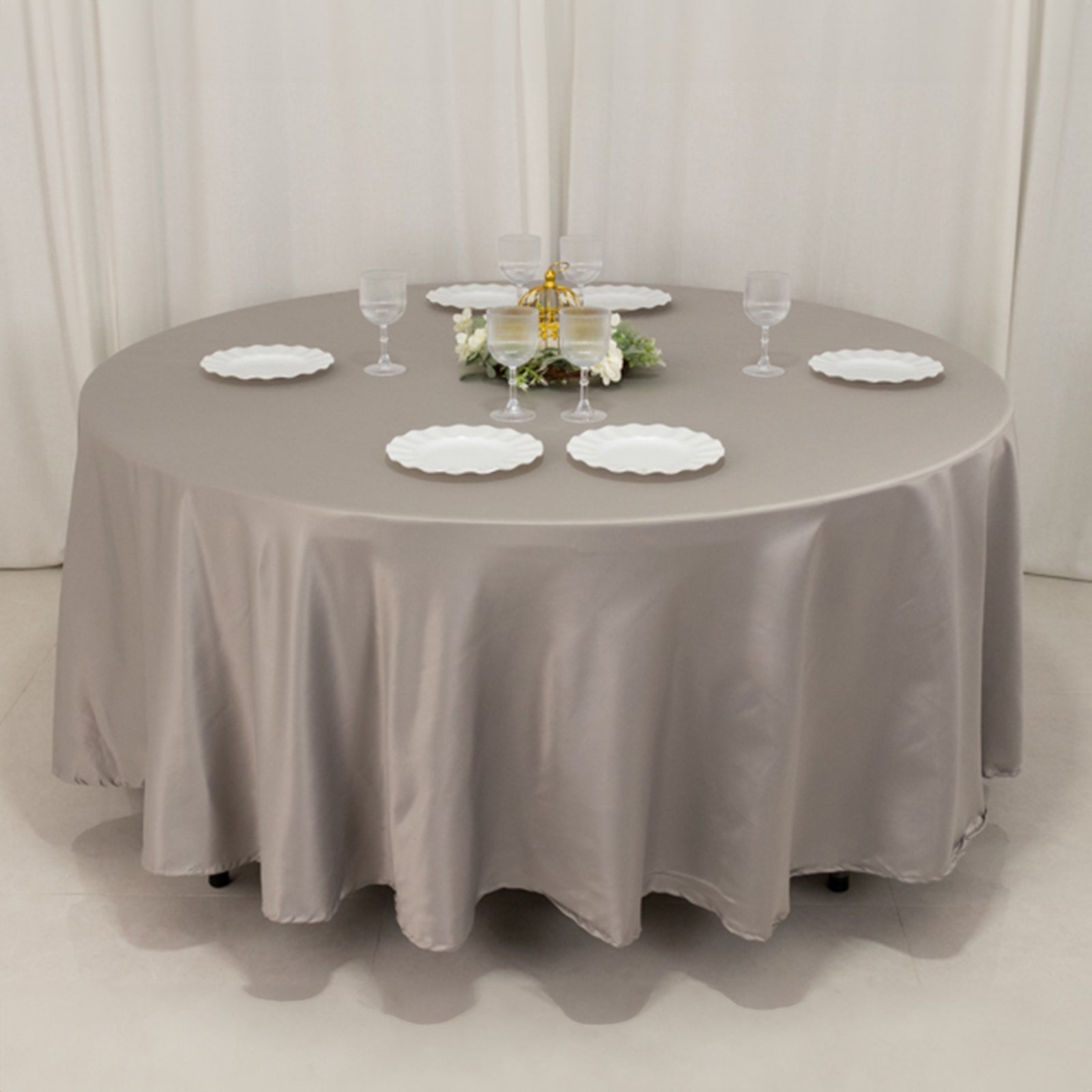Lamour Satin 108" Round Tablecloth Silver - Durable & Silk-Like Table Cover
