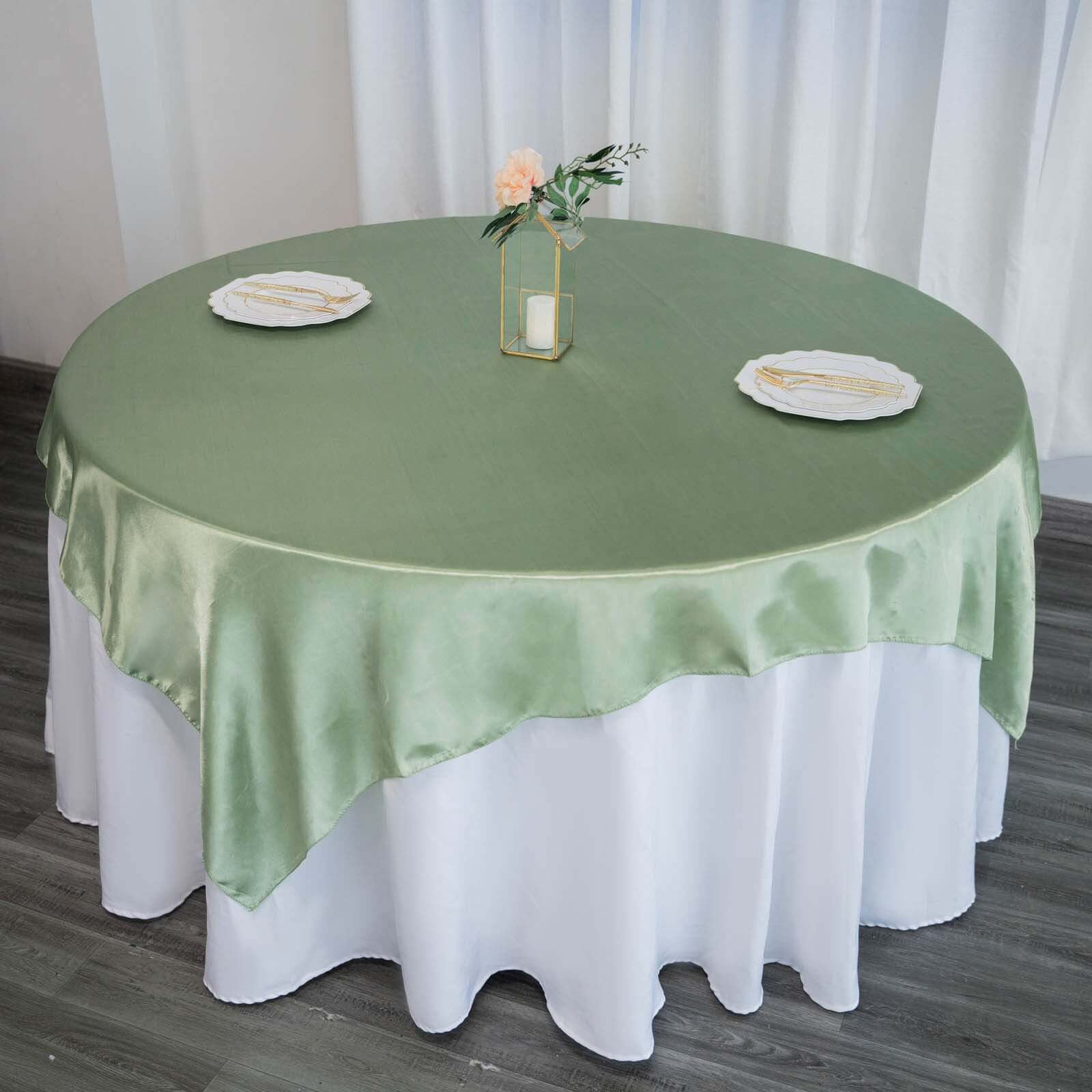 Satin 72"x72" Table Overlay Square Tablecloth Sage Green - Smooth Finish Table Cover