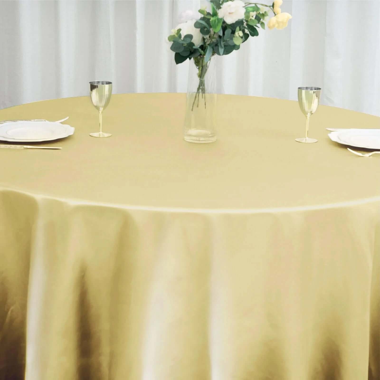 Satin 120" Round Tablecloth Champagne - Stylish Seamless Table Cover