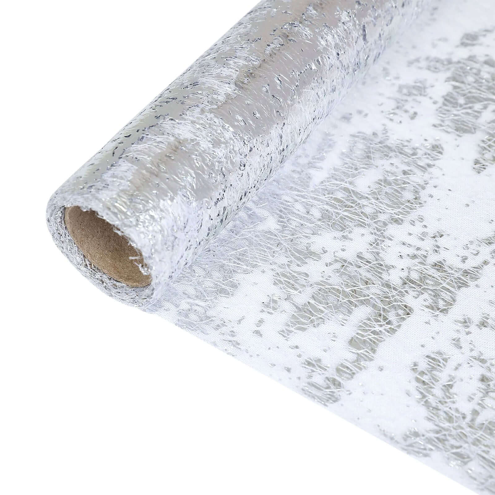 Mesh Polyester 108" Table Runner Roll Metallic Silver - Distressed Foil Look Disposable Table Decor