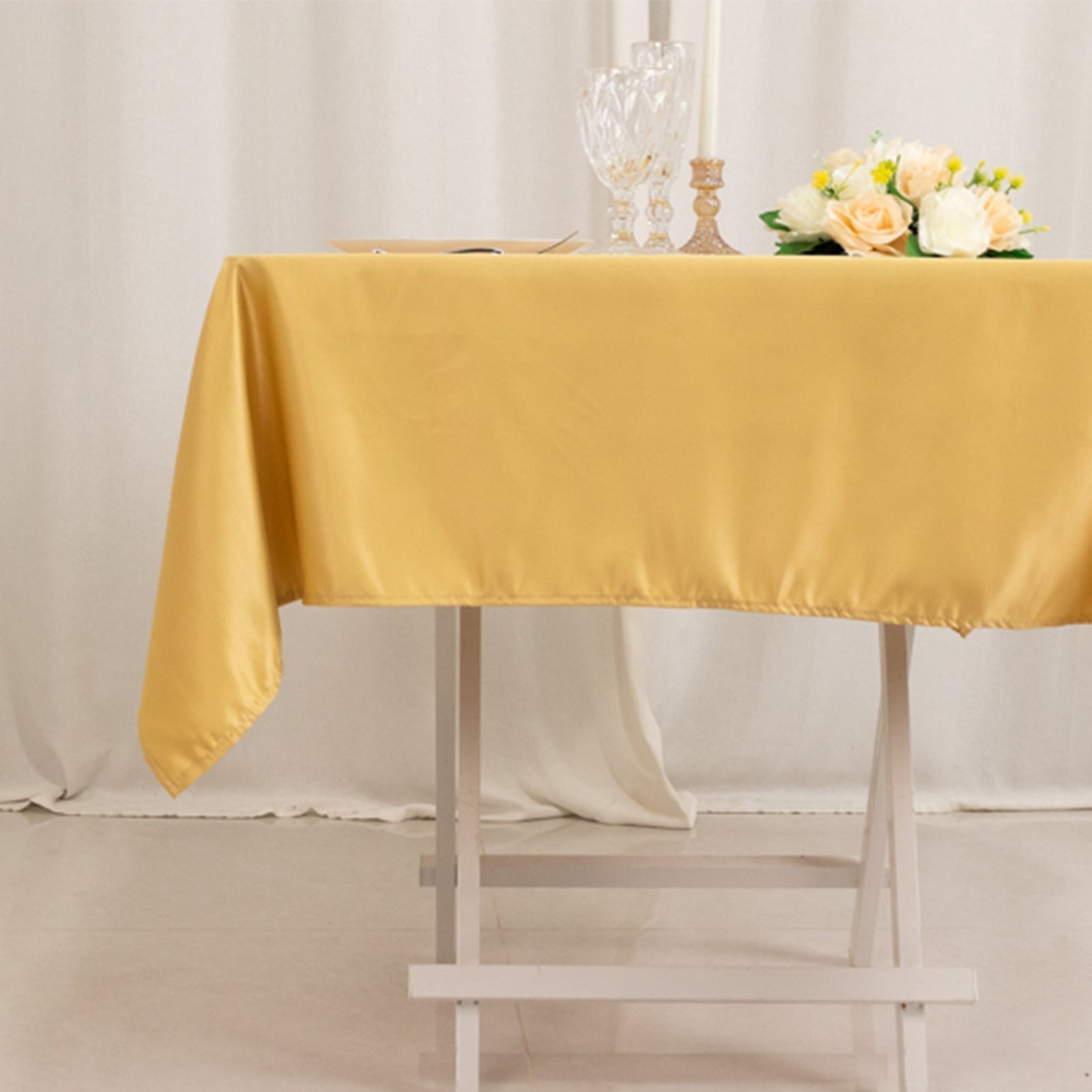 Lamour Satin 54"x54" Square Tablecloth Champagne - Durable & Silk-Like Table Cover