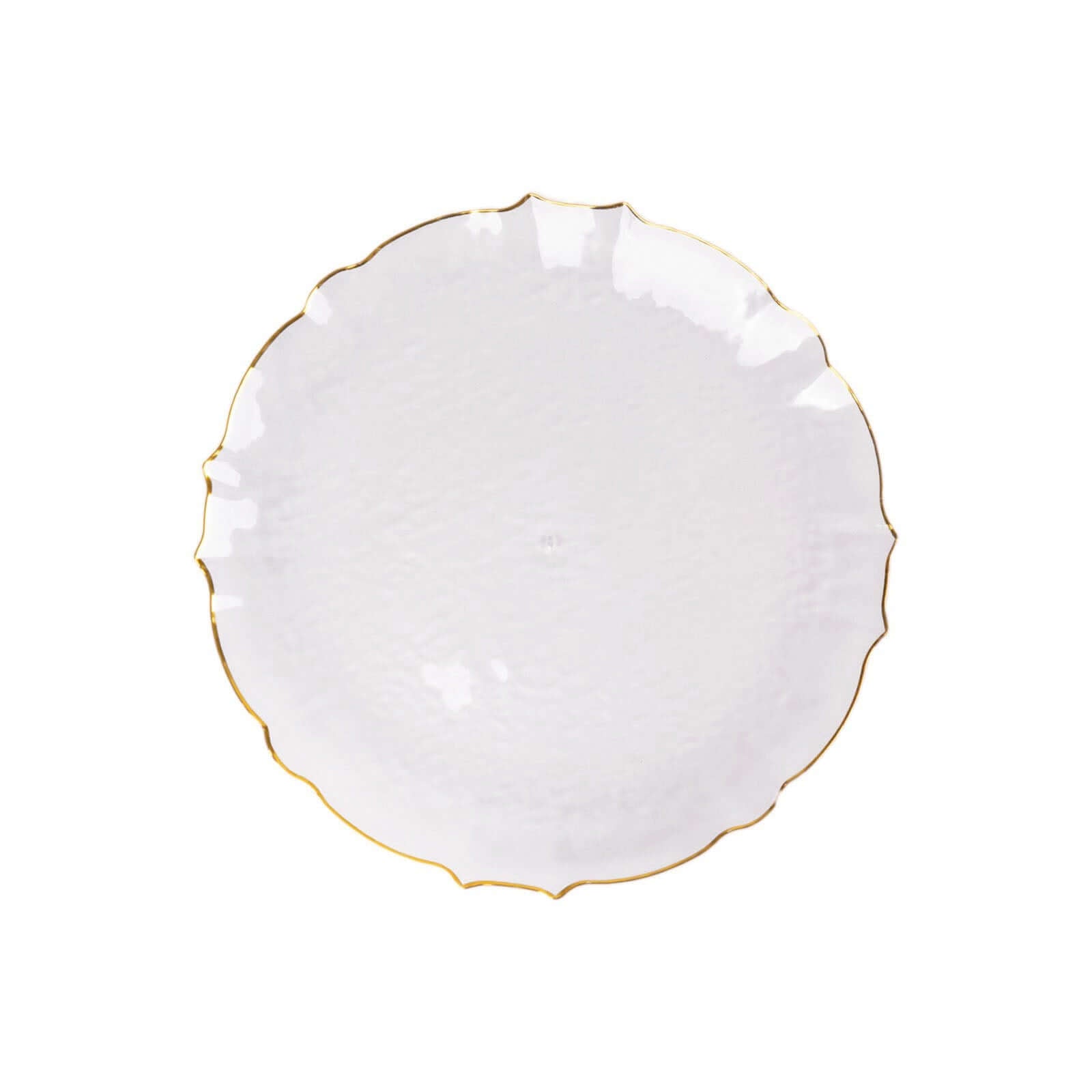 10-Pack Plastic 10" Round Dinner Plates in Clear Sunflower with Gold Scalloped Rim - Disposable Party Plates for Classy Events & Banquets