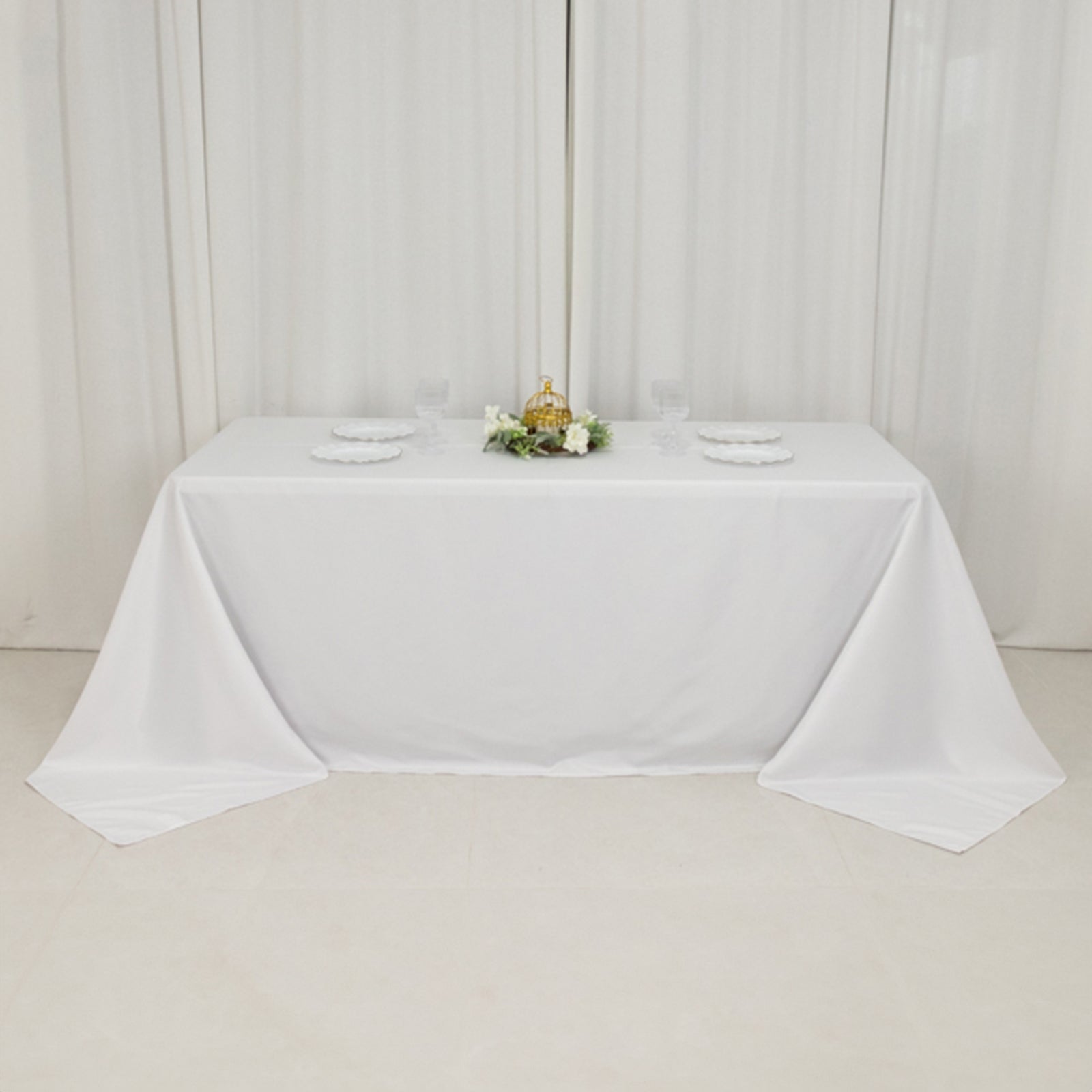 Fire Retardant Premium Polyester 90"x132" Rectangular Tablecloth White - Stylish High-Performance Seamless Table Cover for Large Gatherings