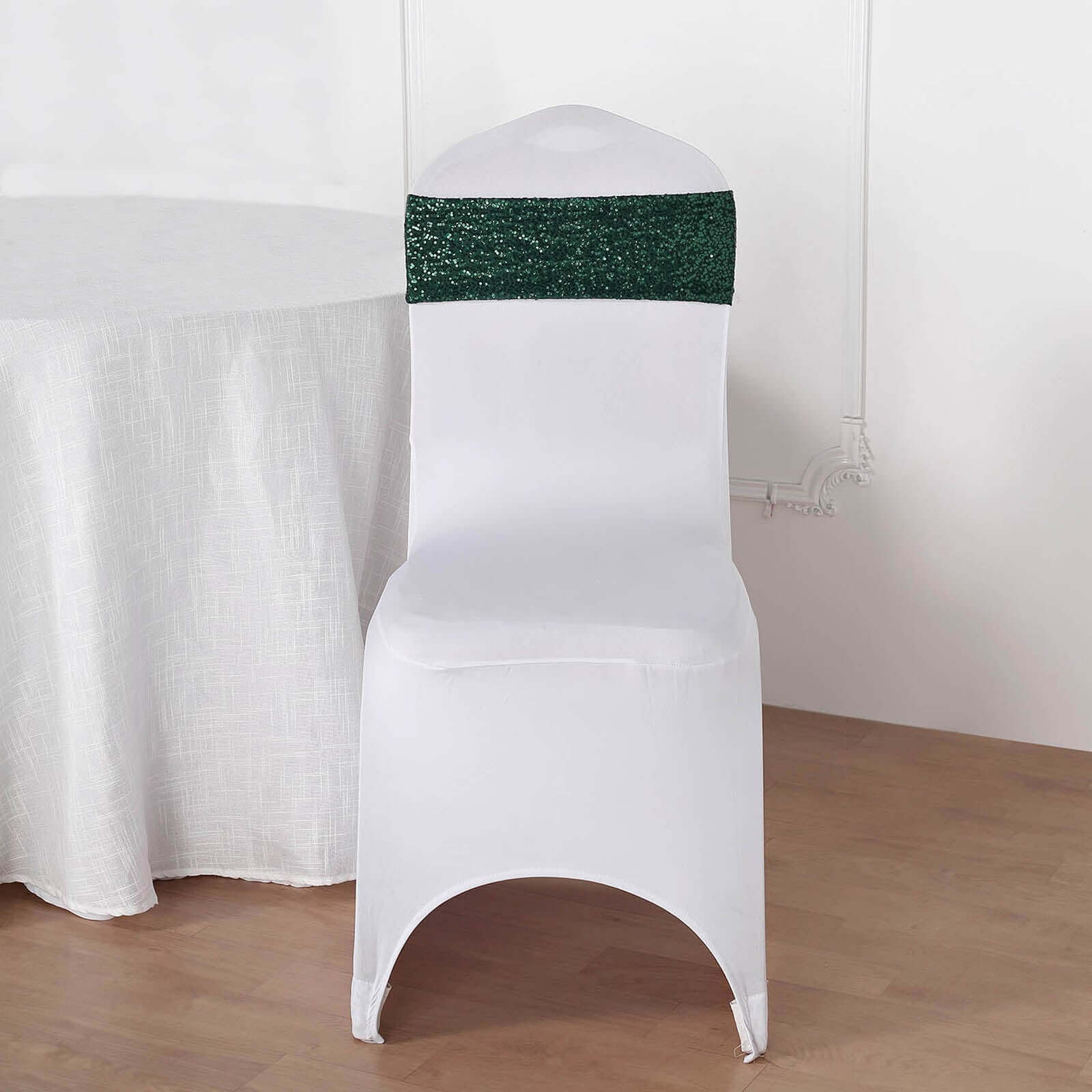 5 Pack Sequin Spandex Chair Sashes Hunter Emerald Green - Stretch Chair Bands 6"x15"