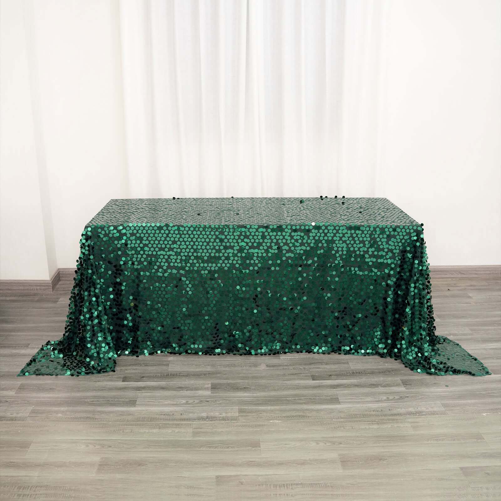 Sequin 90"x132" Rectangle Tablecloth Hunter Emerald Green - Seamless Big Payette Table Cover