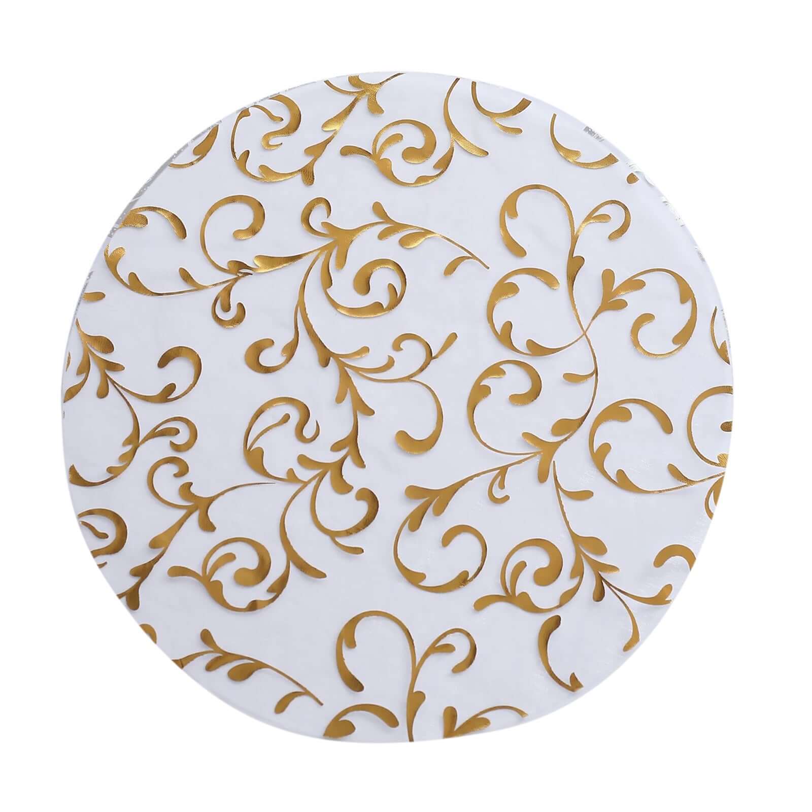 10-Pack Table Placemats Embossed Foil Flower Design Metallic Gold Round - Sheer Organza Disposable Mats 13"