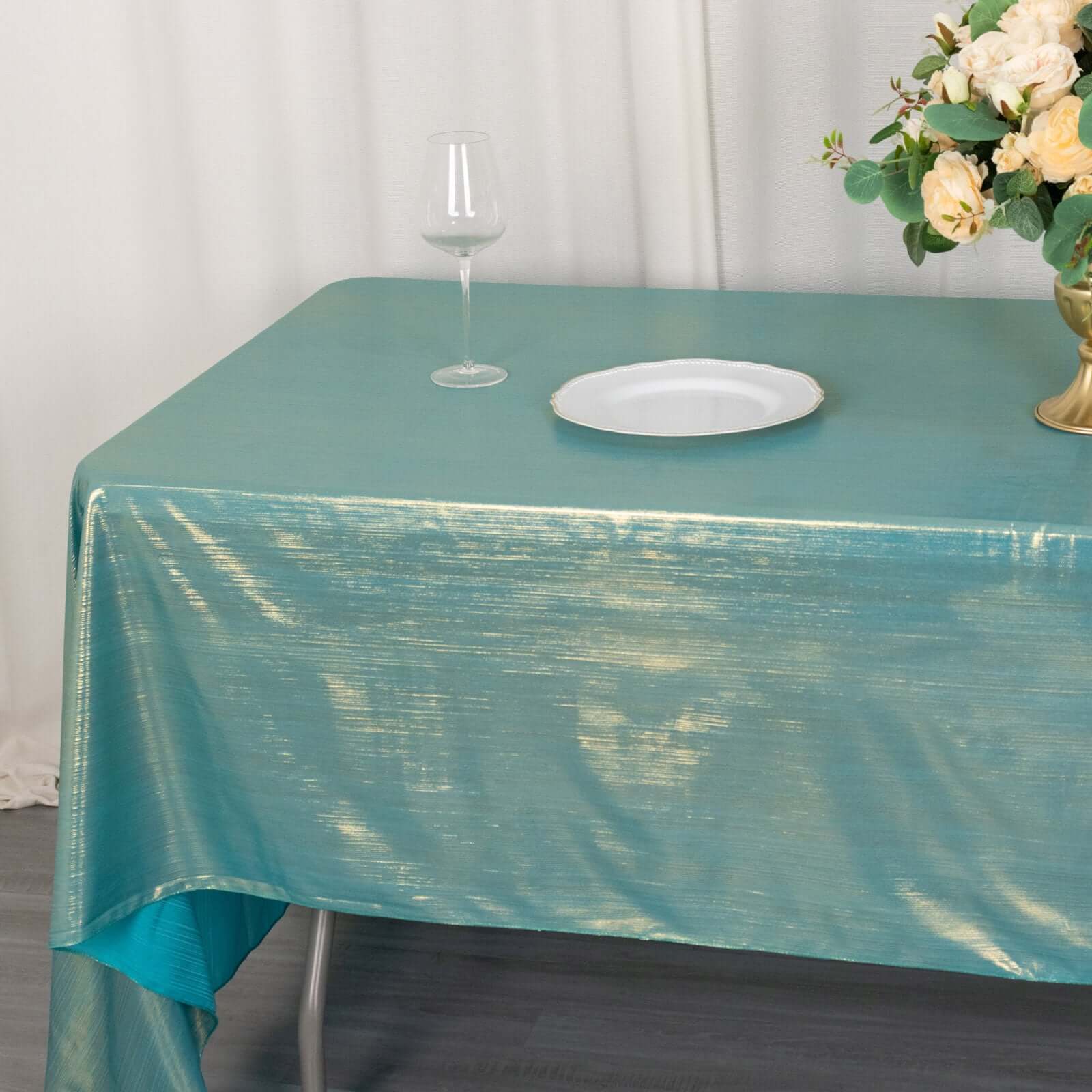 Sequin Dots Polyester 60"x126" Rectangle Tablecloth Shimmering Turquoise - Wrinkle Free & Sparkling Table Cover